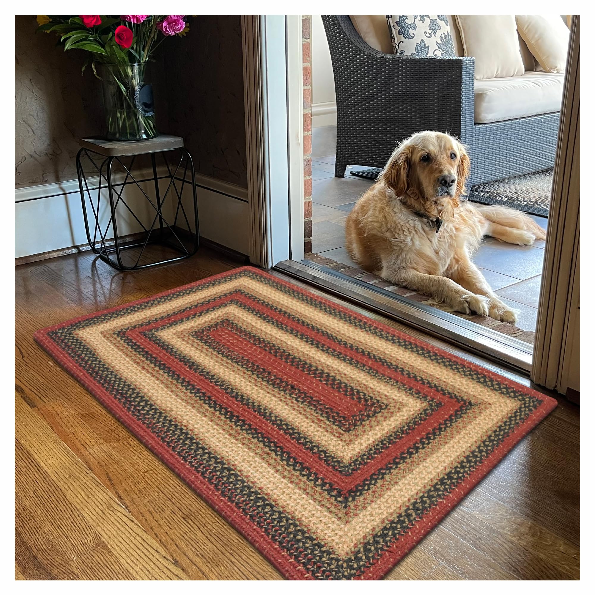Homespice Gingerbread Black & Brown Braided Rug 20x30 - Jute Braided Kitchen Rugs for Country, Primitive Decor, Reversible, Pet-Friendly, Durable & Easy to Maintain