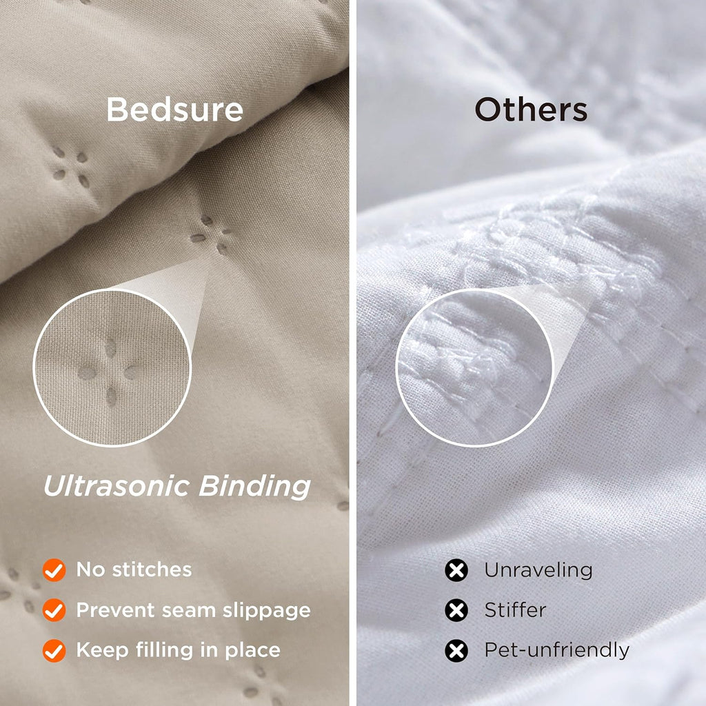 Bedsure Quilts Queen Size - Linen Bedspread Queen Size & Lightweight Comforter, Modern Farmhouse Coverlet with Clover Pattern, Ultra Soft All-Season Bedding, 90 x 96 Inches | Stitch-Free Quilting, Ultra Soft, Lightweight, Machine Washable, Pet-Friendly