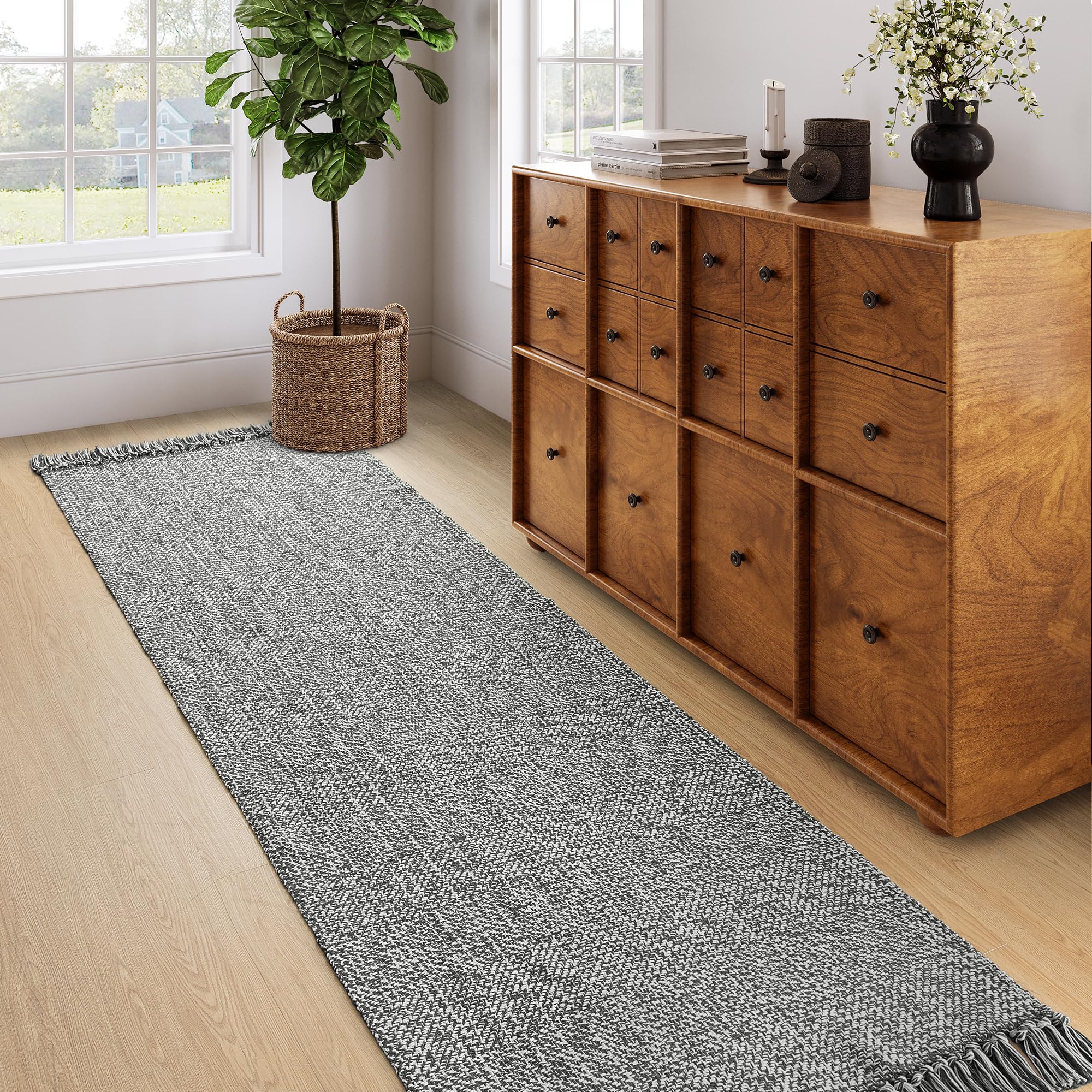 Collive Washable Area Rug 3' x 5', Modern Farmhouse Woven Kitchen Rugs, Tan/Cream Indoor Outddor Mat Braided Throw Carpet for Entryway Bedroom Nursery Laundry Living Room