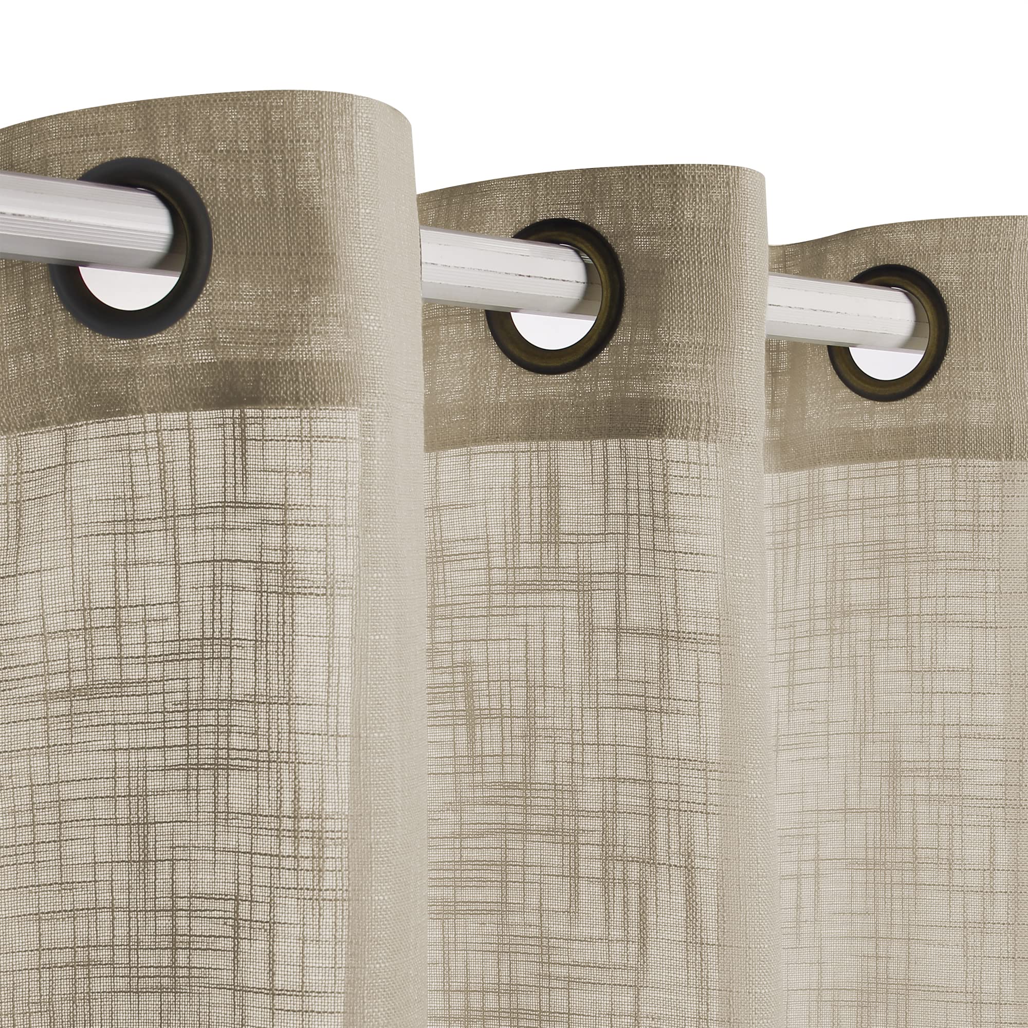 VOILYBIRD Palma Natural Linen Blended Sheer Curtains 84 Inches Long Bronze Grommet for Bedroom (Natural, 52" W x 84" L, 2 Panels)