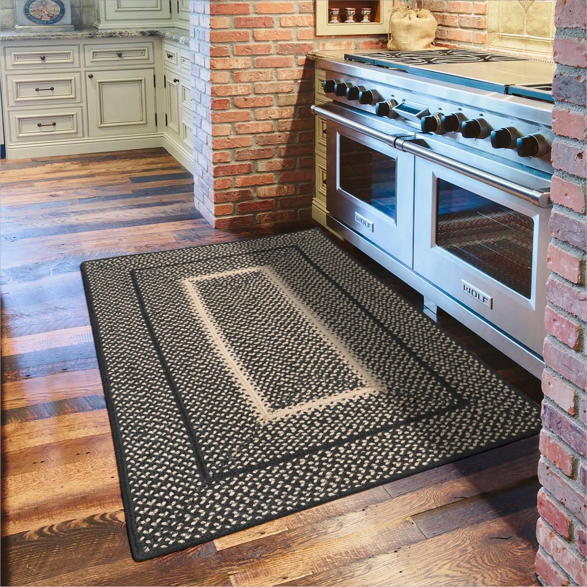 Homespice Gingerbread Black & Brown Braided Rug 20x30 - Jute Braided Kitchen Rugs for Country, Primitive Decor, Reversible, Pet-Friendly, Durable & Easy to Maintain