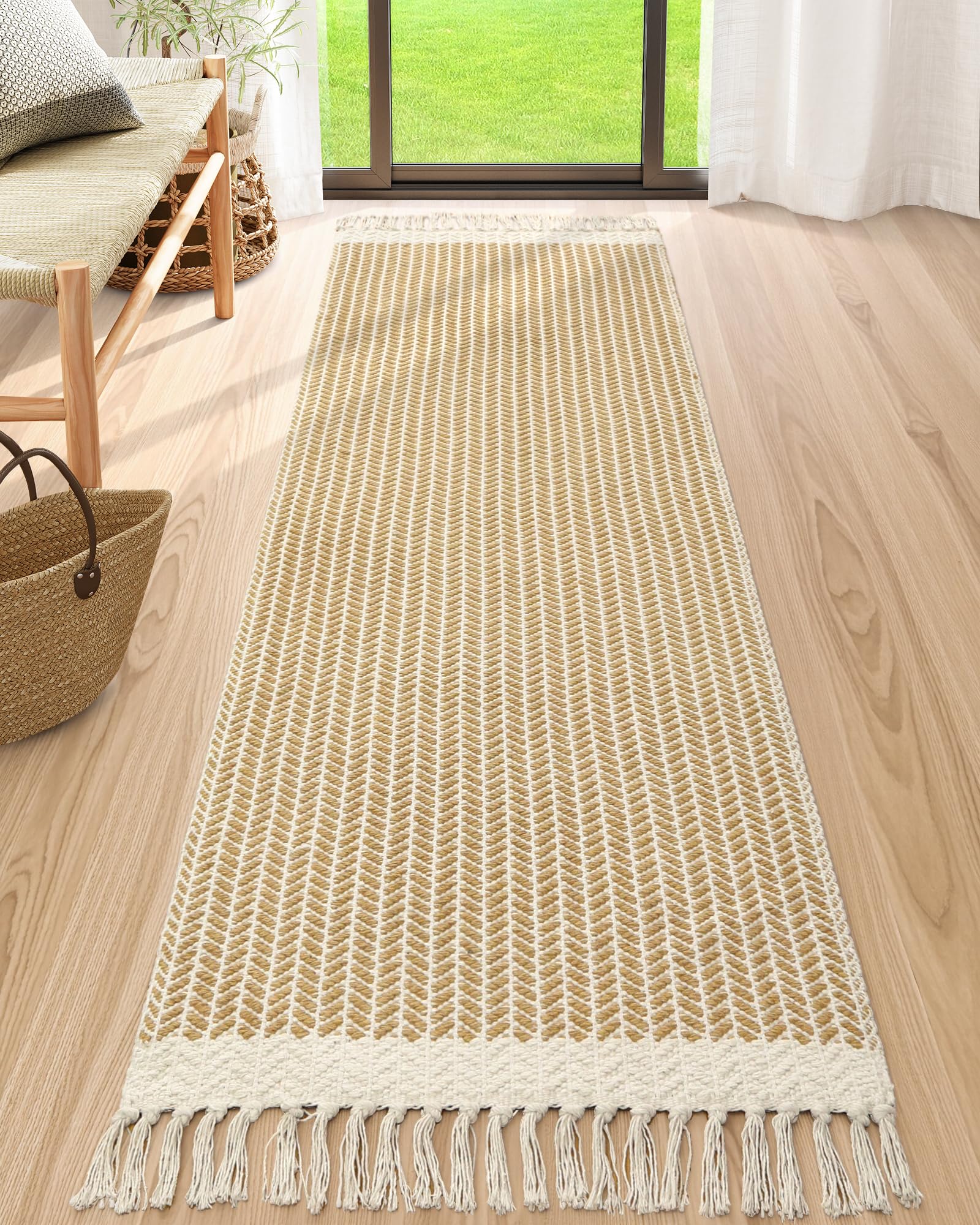 Lahome Belle Boho Hallway Runner Rug, 2x6 Laundry Room Lightweight Entry Woven Cotton Throw Mat with Tassels, Farmhouse Non Shedding Washable Black Low Pile Runner for Kitchen Bathroom