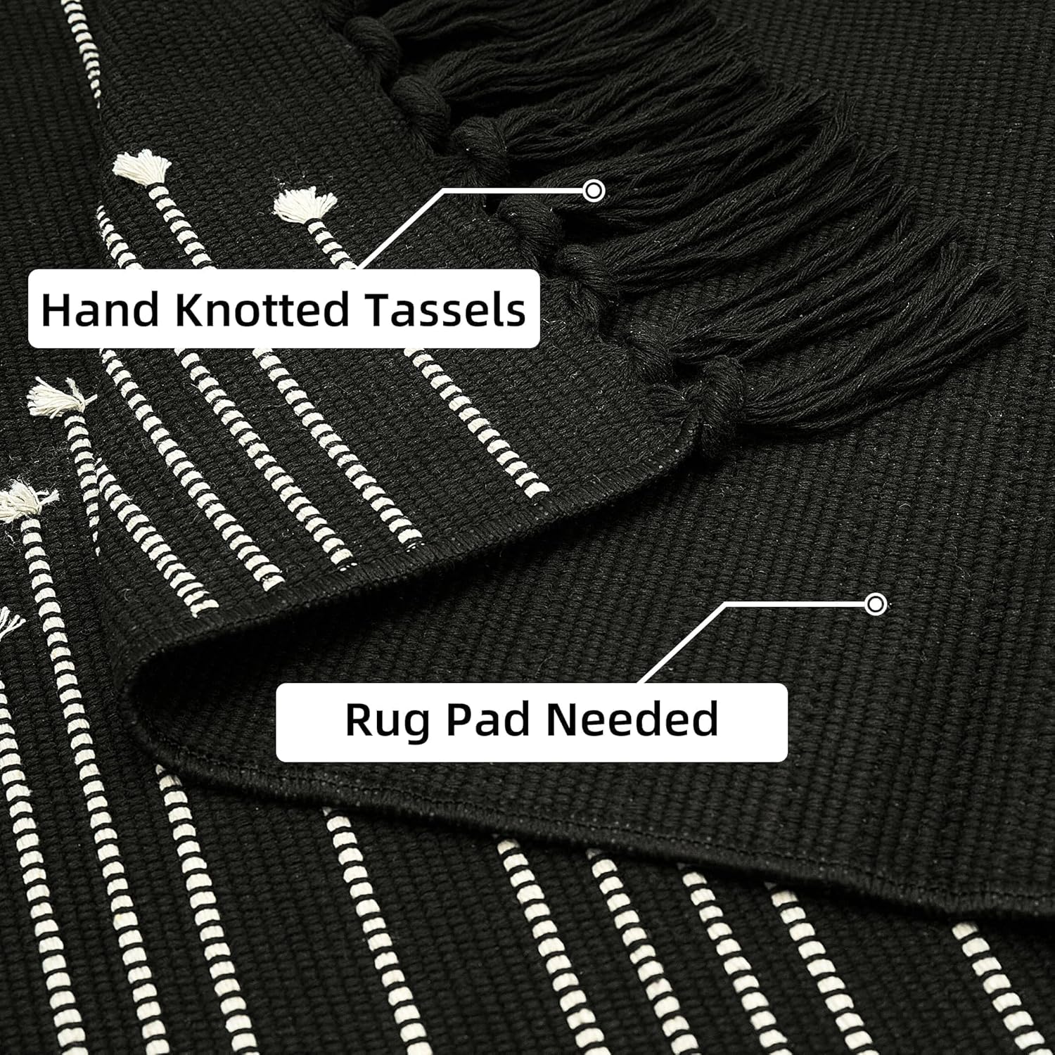 Tritard Washable Runners for Hallways 2x6 Boho Runner Rug with Tassels, Woven Cotton Kitchen Hallway Rug Runner Farmhouse Low Pile Rugs Carpet for Indoor Entryway Bathroom Laundry Bedroom, Black White