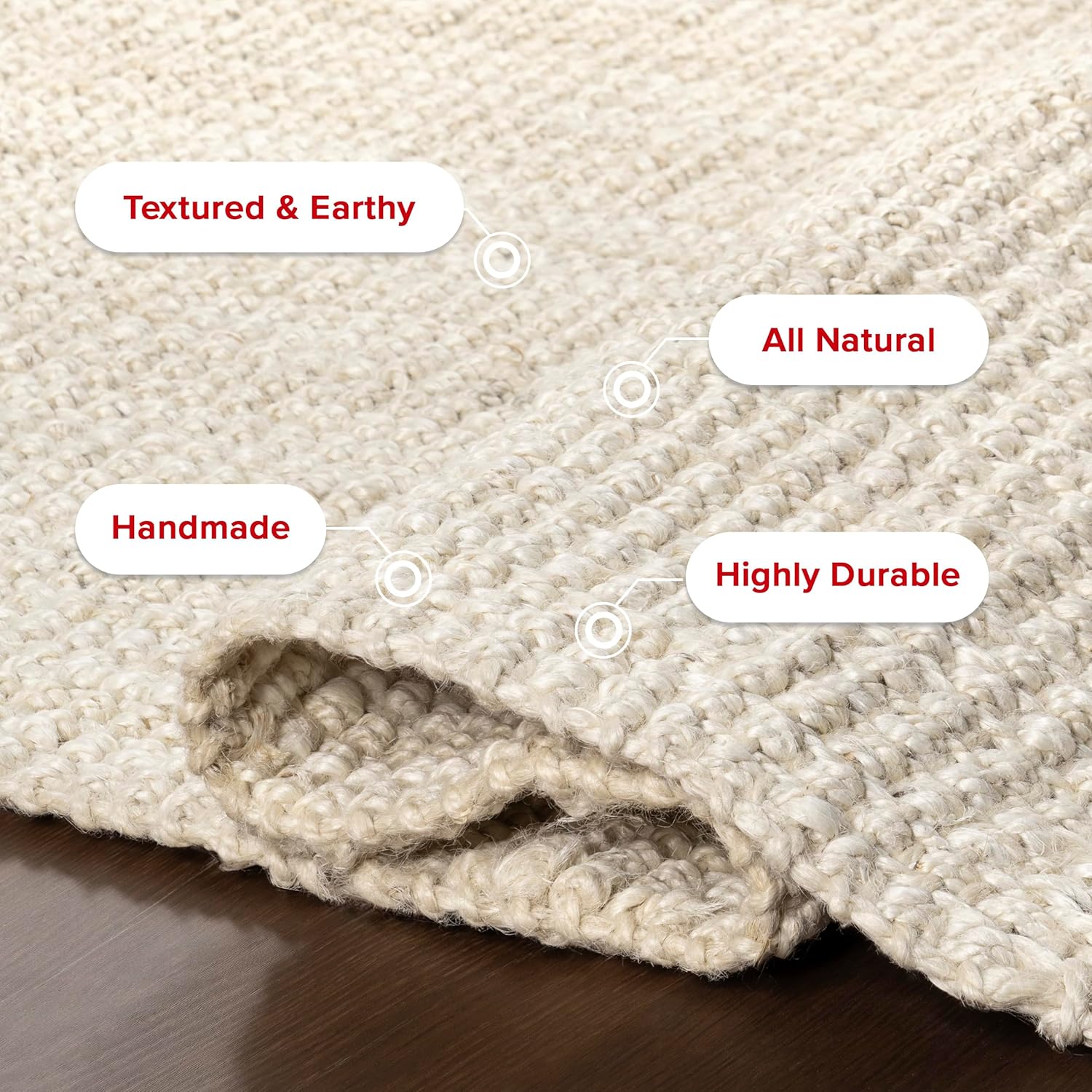 nuLOOM 5x8 Daniela Jute Tassel Hand Woven Area Rug, Off White, Solid Chunky Farmhouse Design, Natural Fiber, For Bedroom, Dining Room, Living Room, Hallway, Office, Entryway