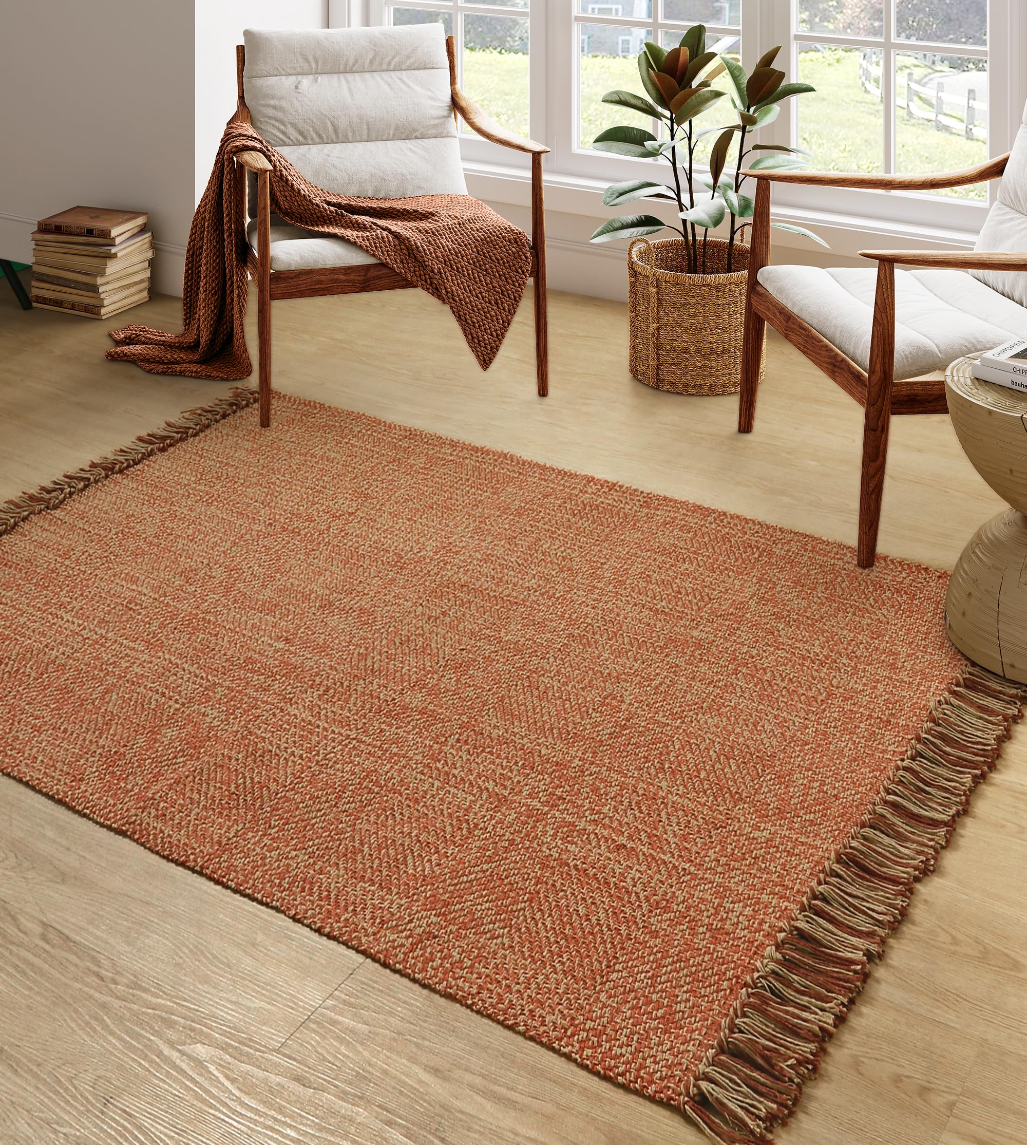 Collive Washable Area Rug 3' x 5', Modern Farmhouse Woven Kitchen Rugs, Tan/Cream Indoor Outddor Mat Braided Throw Carpet for Entryway Bedroom Nursery Laundry Living Room
