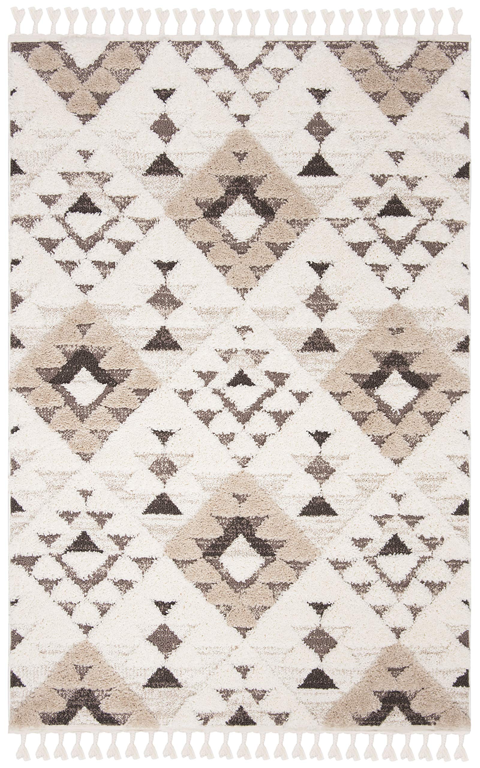 SAFAVIEH Area Rug 3x5 - Moroccan Tassel Shag Collection - Ivory, Non-Shedding & Easy to Clean, Plush High-Low Texture, Ideal for Living Room, Bedroom, Dining Space (MTS688C)