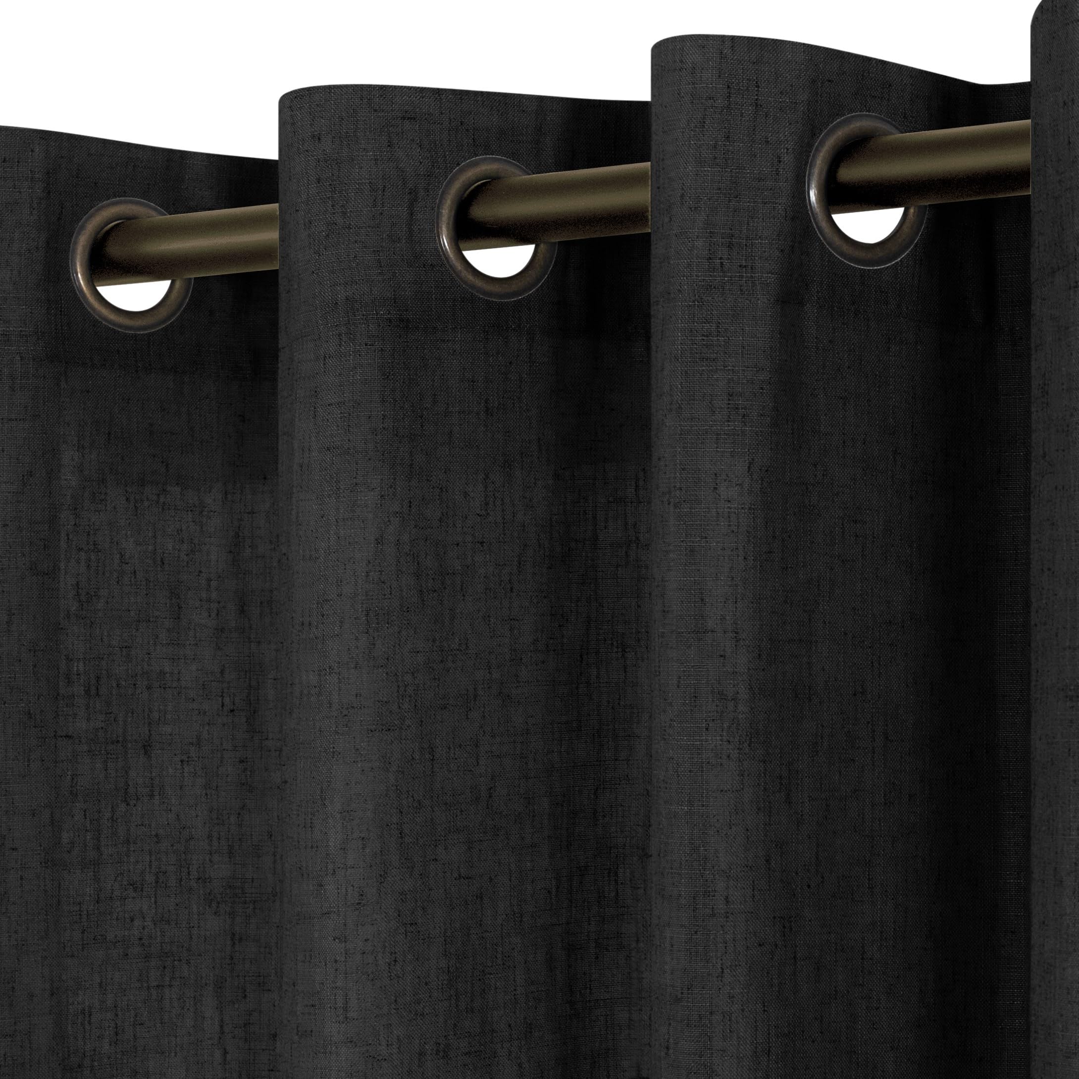 KOUFALL Linen Curtains for Living Room, Bronze Grommet, Semi Sheer Light Filtering Curtains, Neutral Cream Farmhouse Curtain Drapes 84 Inches Long 2 Panels Set