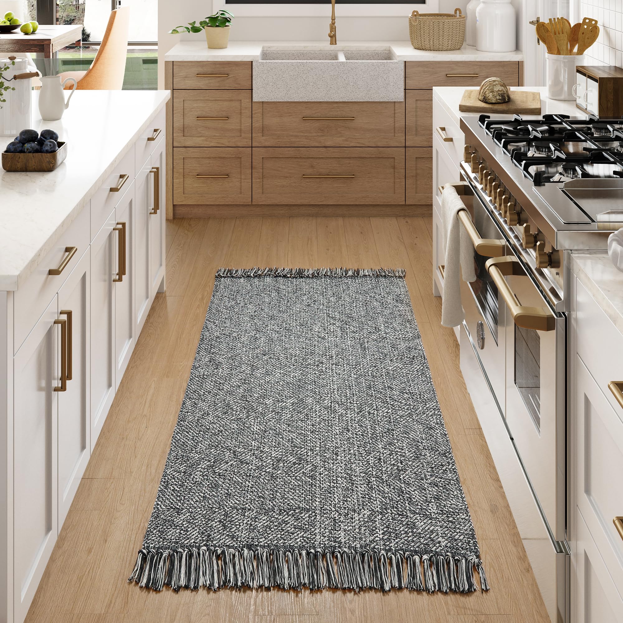 Collive Washable Area Rug 3' x 5', Modern Farmhouse Woven Kitchen Rugs, Tan/Cream Indoor Outddor Mat Braided Throw Carpet for Entryway Bedroom Nursery Laundry Living Room