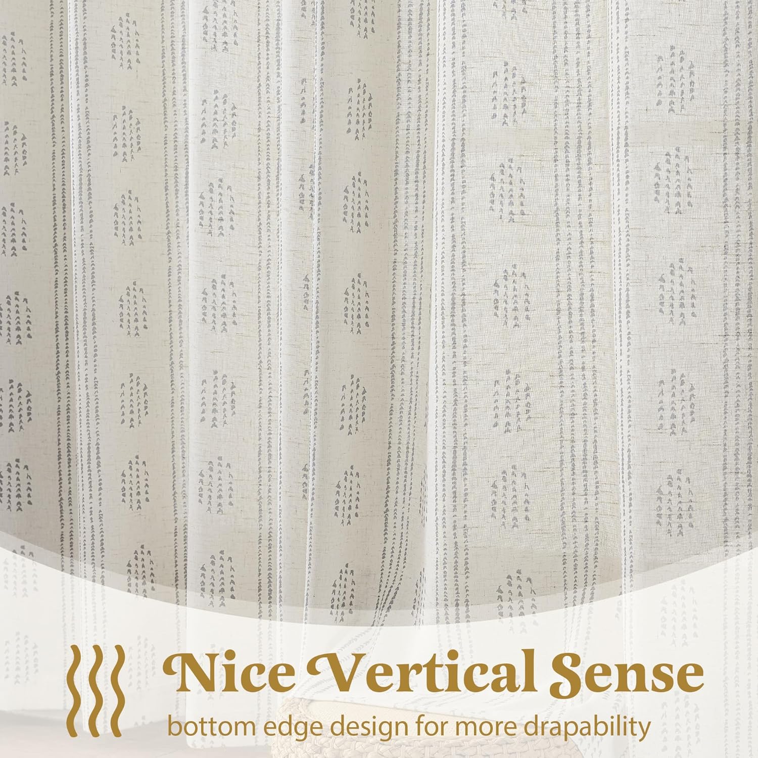 Boho Linen Curtains for Bedroom Living Room Grey Farmhouse Boho Curtains 84 Inches Long Geometric Striped Patterned Mudcloth Grommet Top Light Filtering Window Drapes 2 Panels Gray on Beige