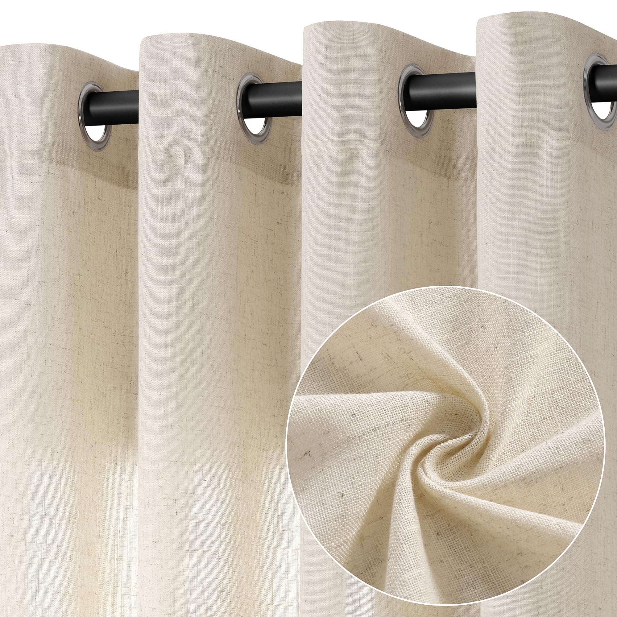 Natural Cream Linen Curtains 84 Inch Length 2 Panels for Living Room Bedroom, Light Filtering Sheer Curtains 84 Inches, Modern Farmhouse Grommet Semi Sheer Soft Privacy Drapes