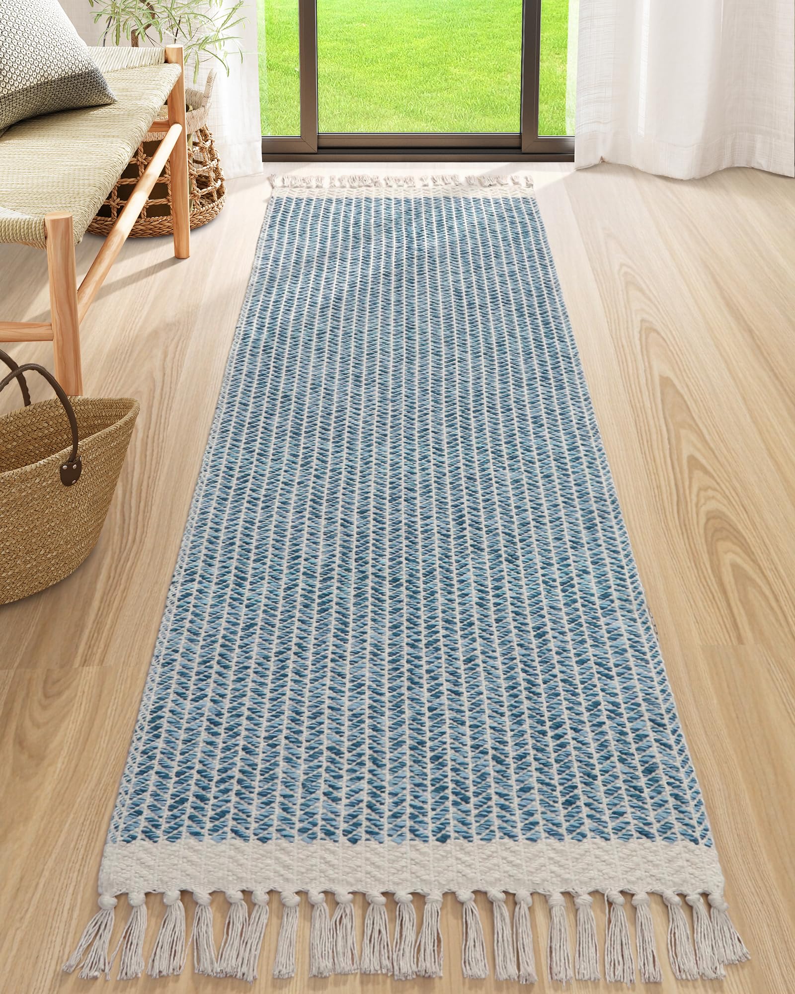 Lahome Belle Boho Hallway Runner Rug, 2x6 Laundry Room Lightweight Entry Woven Cotton Throw Mat with Tassels, Farmhouse Non Shedding Washable Black Low Pile Runner for Kitchen Bathroom