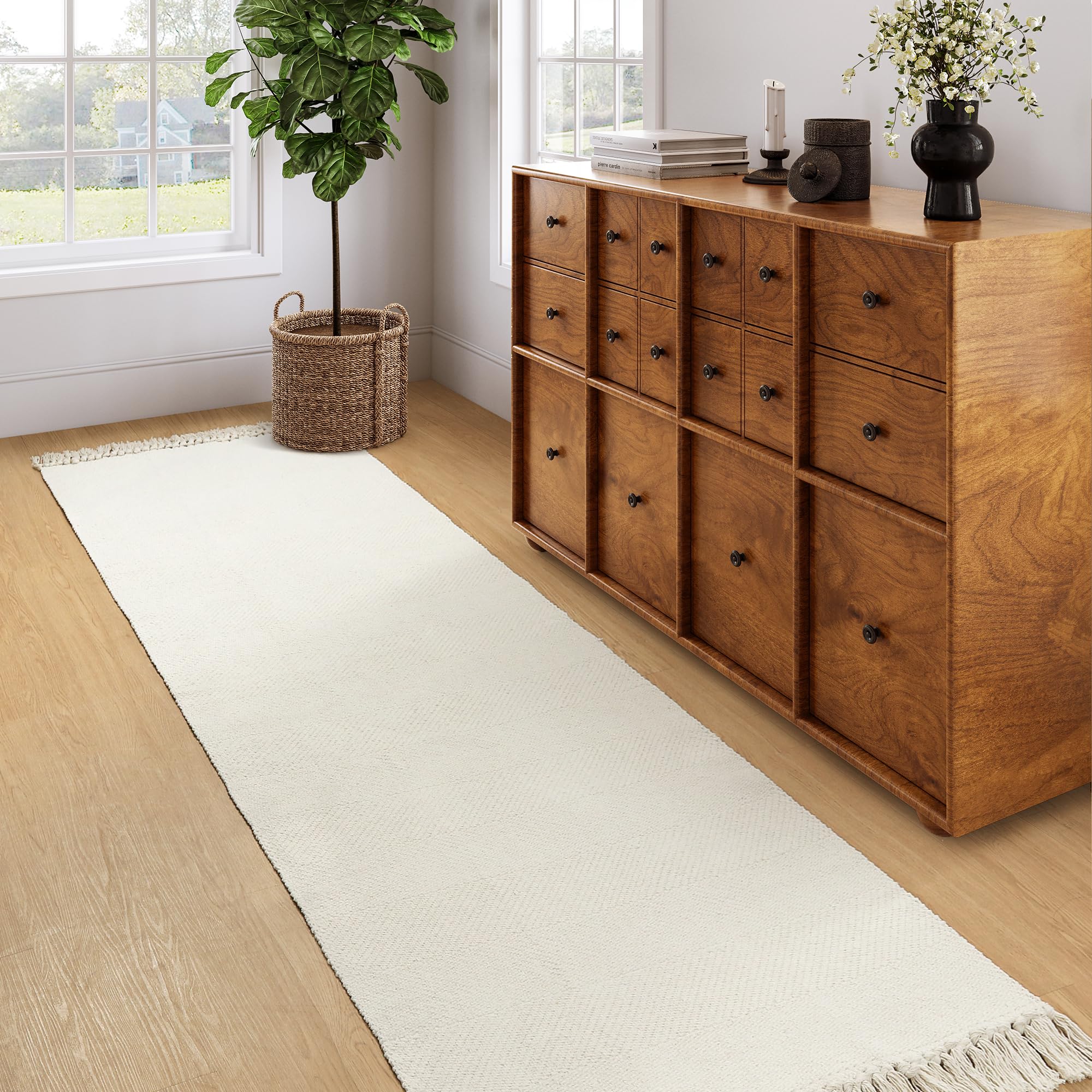 Collive Washable Area Rug 3' x 5', Modern Farmhouse Woven Kitchen Rugs, Tan/Cream Indoor Outddor Mat Braided Throw Carpet for Entryway Bedroom Nursery Laundry Living Room
