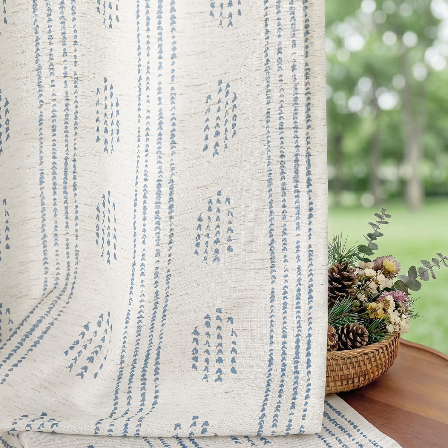Boho Linen Curtains for Bedroom Living Room Grey Farmhouse Boho Curtains 84 Inches Long Geometric Striped Patterned Mudcloth Grommet Top Light Filtering Window Drapes 2 Panels Gray on Beige