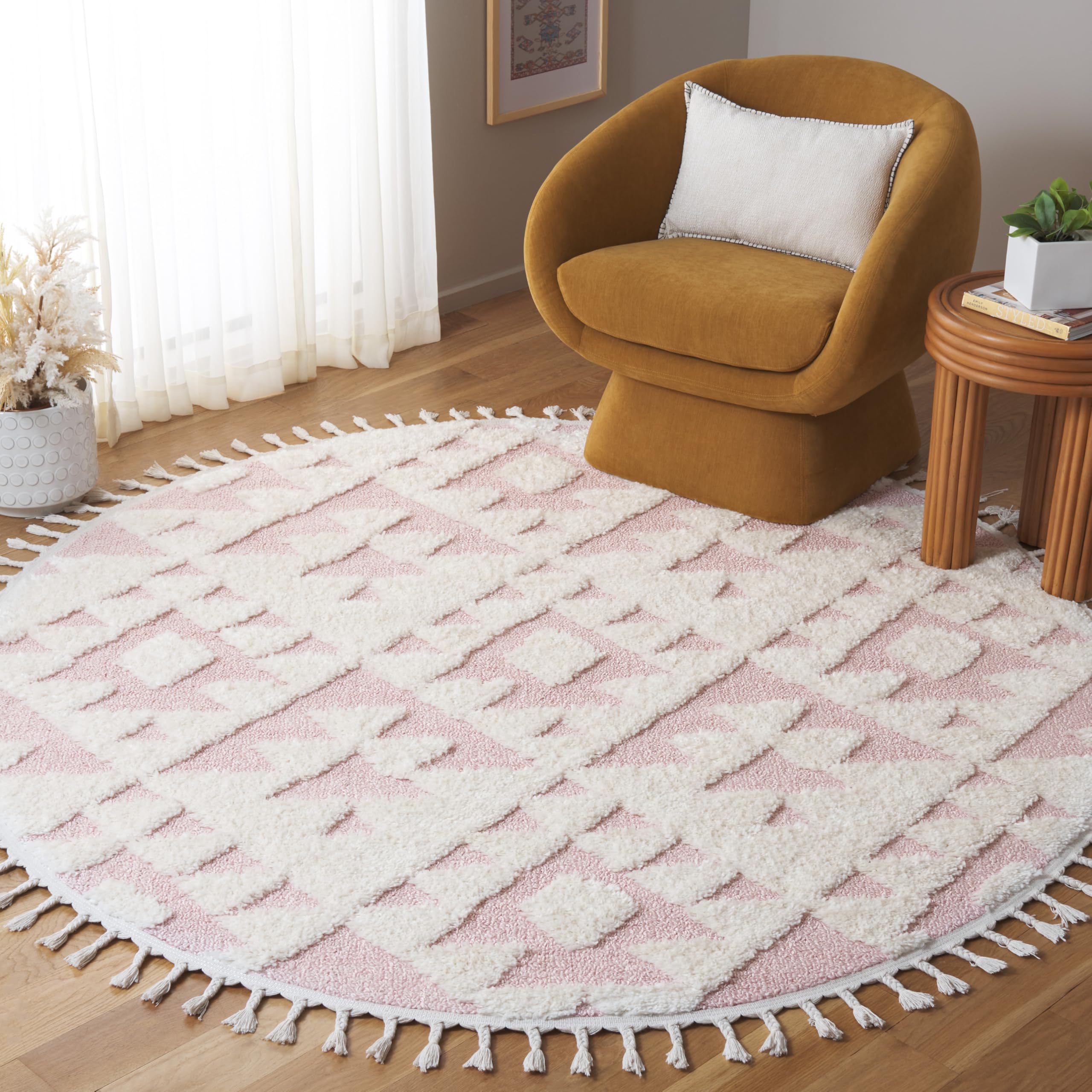 SAFAVIEH Area Rug 3x5 - Moroccan Tassel Shag Collection - Ivory, Non-Shedding & Easy to Clean, Plush High-Low Texture, Ideal for Living Room, Bedroom, Dining Space (MTS688C)