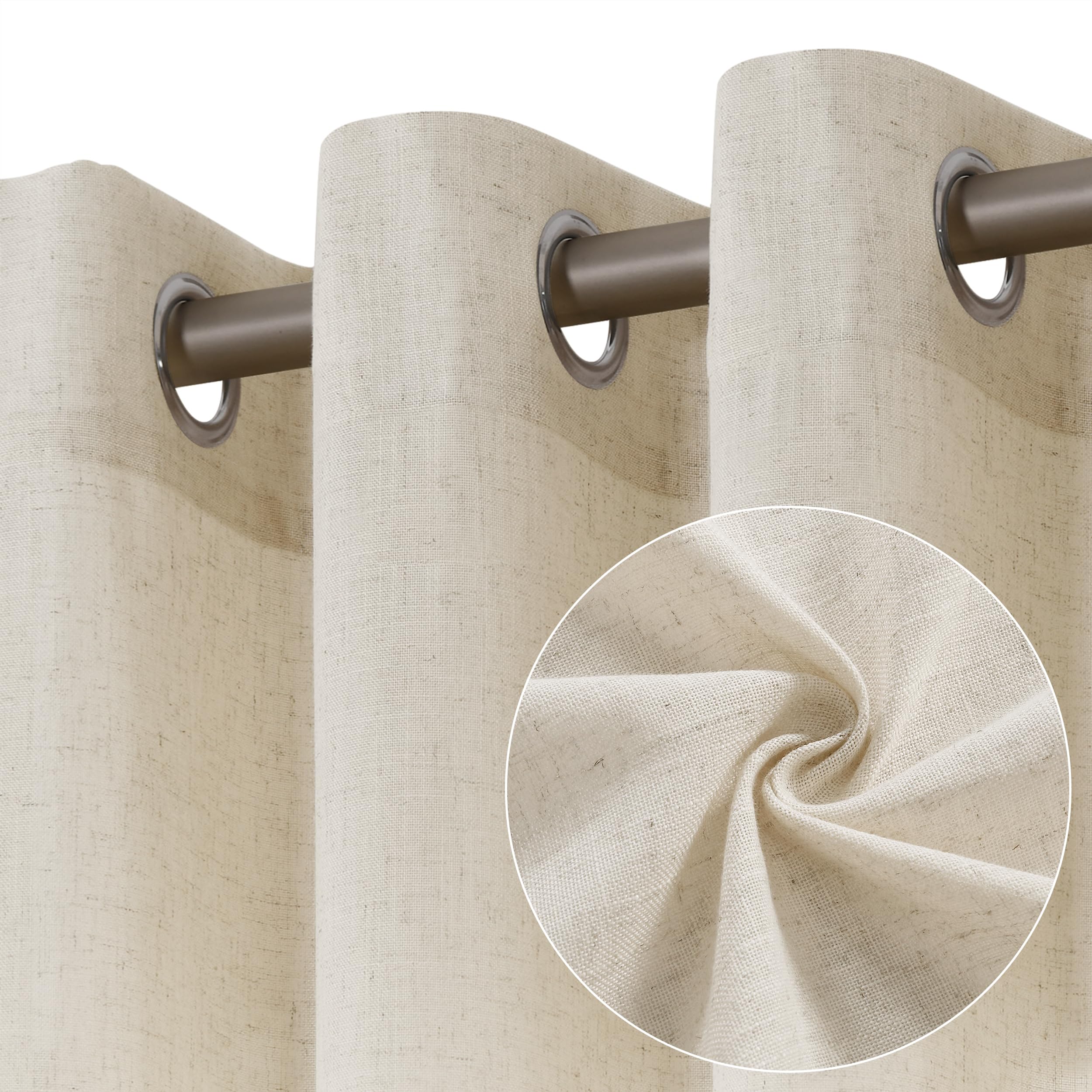 Natural Cream Linen Curtains 84 Inch Length 2 Panels for Living Room Bedroom, Light Filtering Sheer Curtains 84 Inches, Modern Farmhouse Grommet Semi Sheer Soft Privacy Drapes
