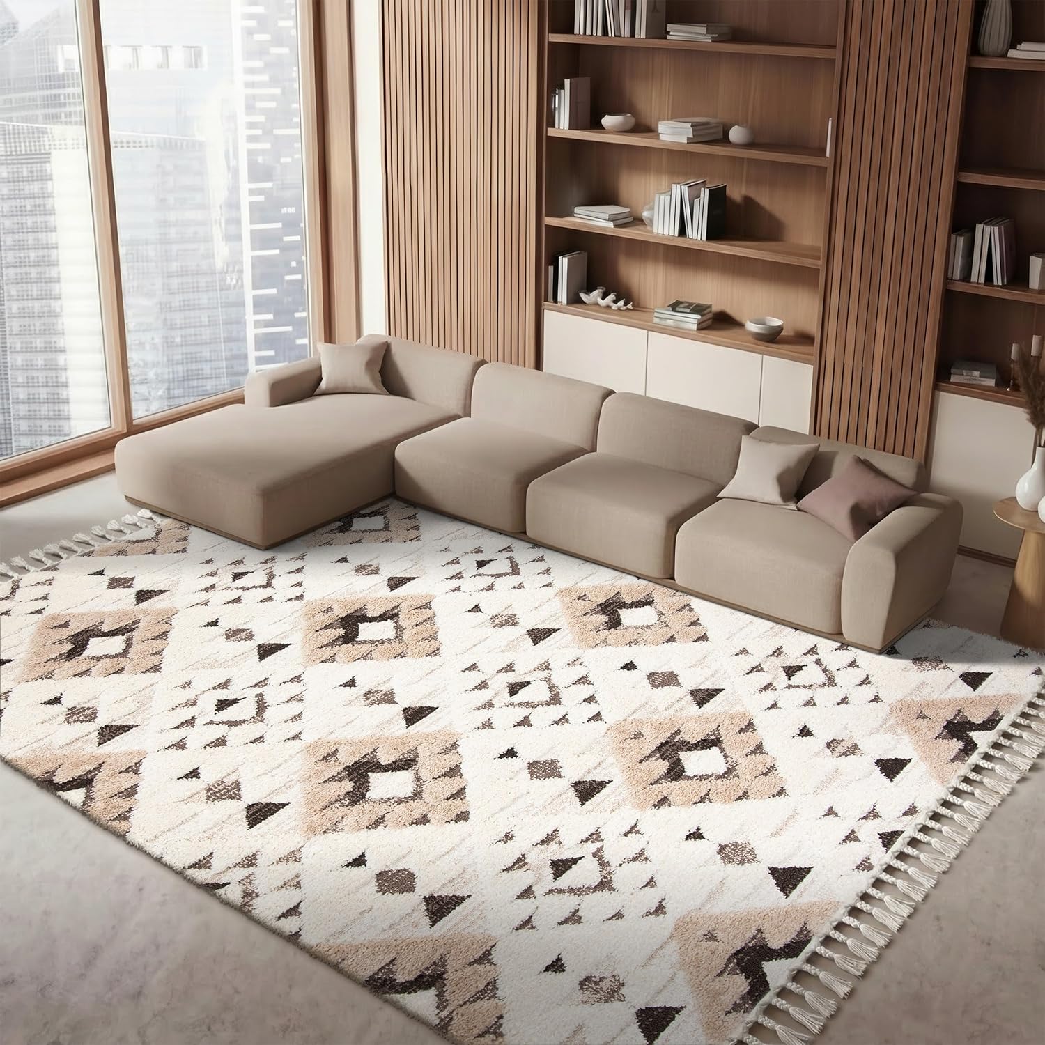 SAFAVIEH Area Rug 3x5 - Moroccan Tassel Shag Collection - Ivory, Non-Shedding & Easy to Clean, Plush High-Low Texture, Ideal for Living Room, Bedroom, Dining Space (MTS688C)