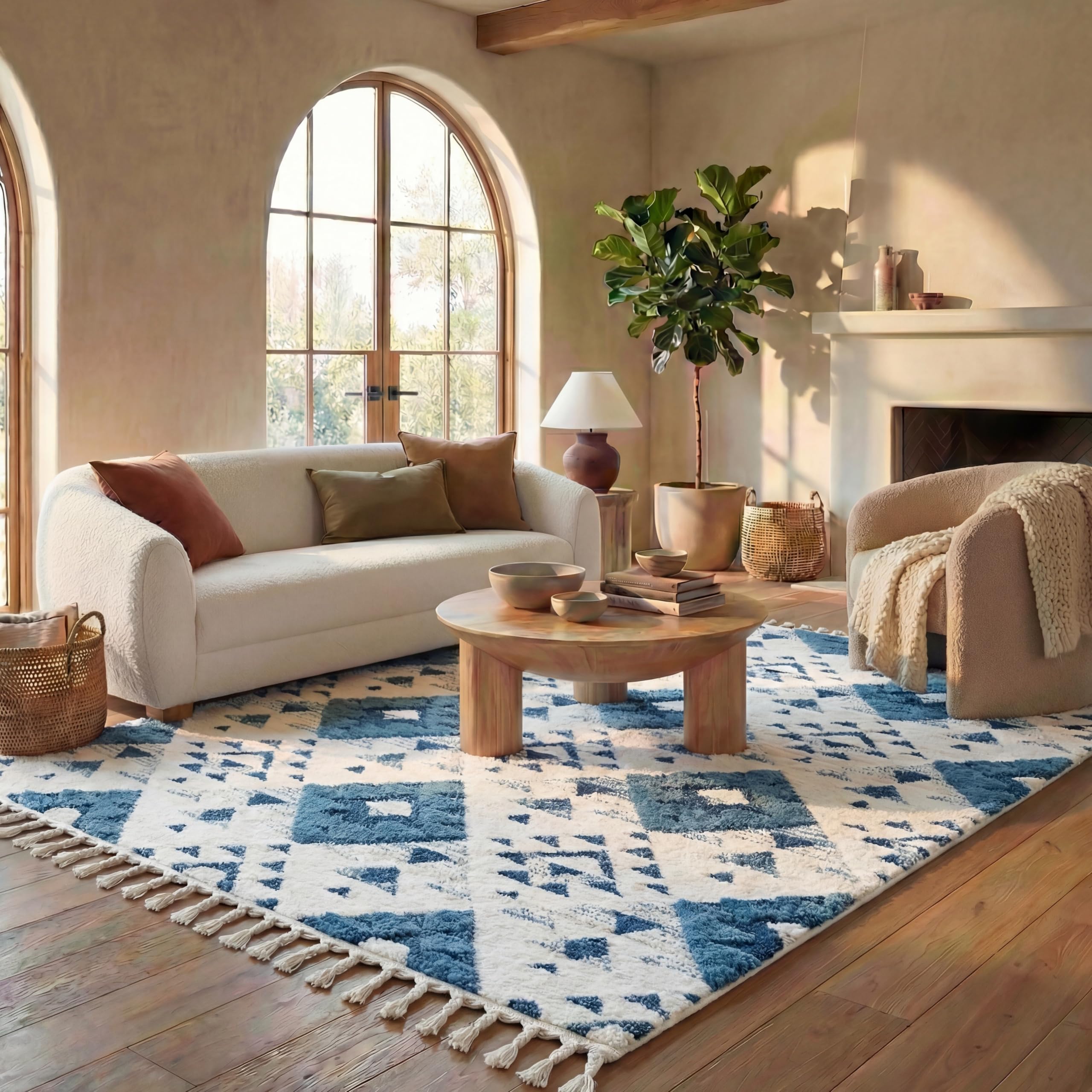 SAFAVIEH Area Rug 3x5 - Moroccan Tassel Shag Collection - Ivory, Non-Shedding & Easy to Clean, Plush High-Low Texture, Ideal for Living Room, Bedroom, Dining Space (MTS688C)