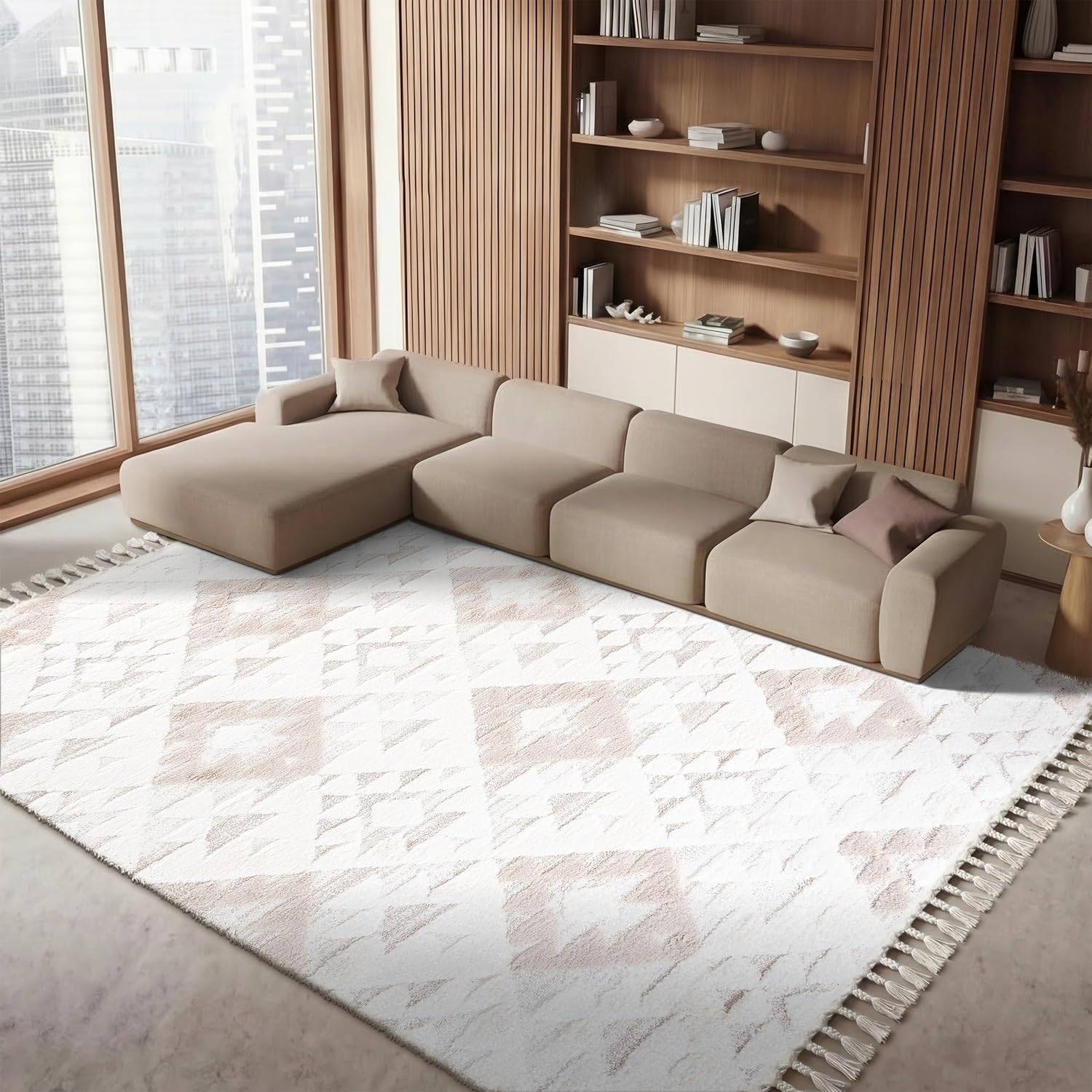 SAFAVIEH Area Rug 3x5 - Moroccan Tassel Shag Collection - Ivory, Non-Shedding & Easy to Clean, Plush High-Low Texture, Ideal for Living Room, Bedroom, Dining Space (MTS688C)
