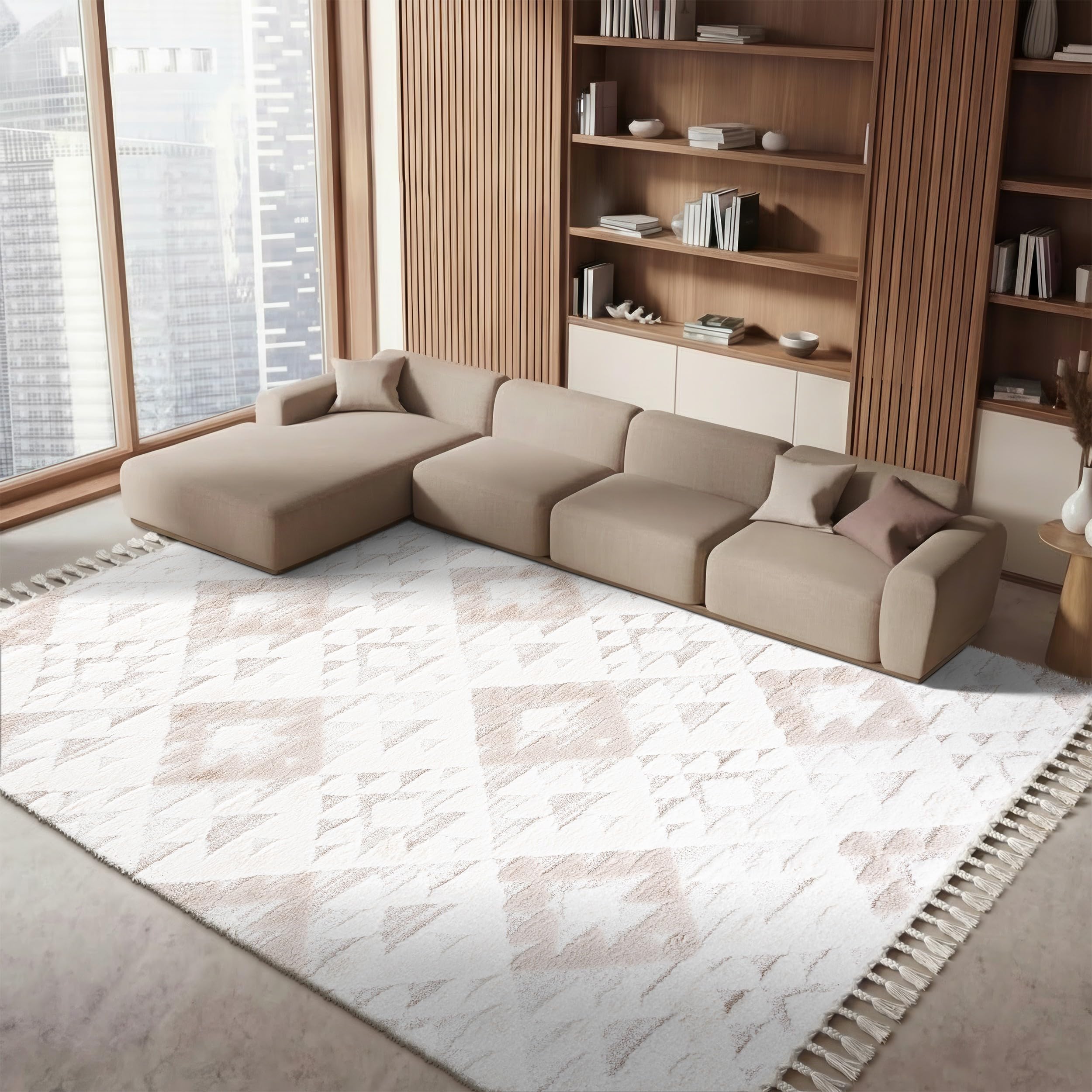 SAFAVIEH Area Rug 3x5 - Moroccan Tassel Shag Collection - Ivory, Non-Shedding & Easy to Clean, Plush High-Low Texture, Ideal for Living Room, Bedroom, Dining Space (MTS688C)