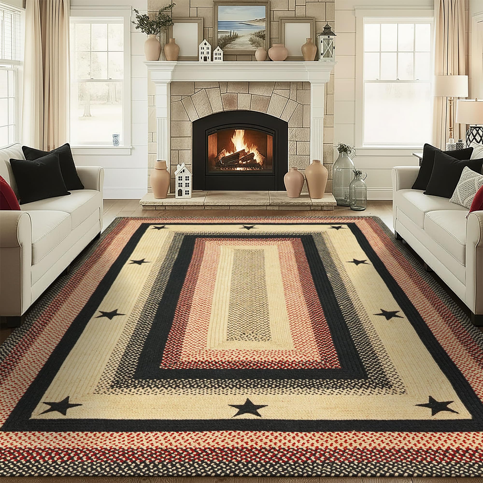 Homespice Gingerbread Black & Brown Braided Rug 20x30 - Jute Braided Kitchen Rugs for Country, Primitive Decor, Reversible, Pet-Friendly, Durable & Easy to Maintain