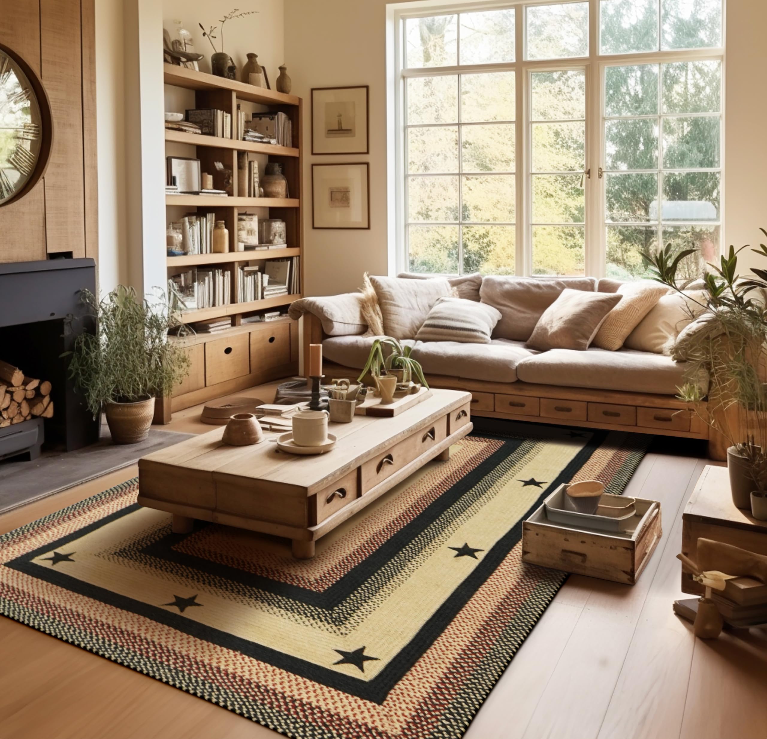 Homespice Gingerbread Black & Brown Braided Rug 20x30 - Jute Braided Kitchen Rugs for Country, Primitive Decor, Reversible, Pet-Friendly, Durable & Easy to Maintain