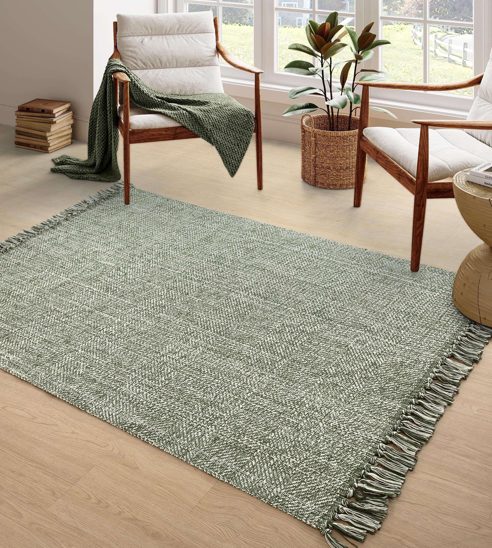 Collive Washable Area Rug 3' x 5', Modern Farmhouse Woven Kitchen Rugs, Tan/Cream Indoor Outddor Mat Braided Throw Carpet for Entryway Bedroom Nursery Laundry Living Room