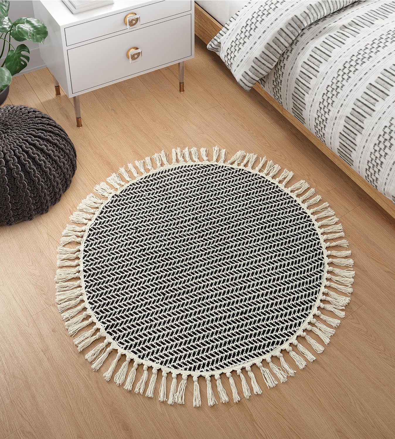 Lahome Belle Boho Hallway Runner Rug, 2x6 Laundry Room Lightweight Entry Woven Cotton Throw Mat with Tassels, Farmhouse Non Shedding Washable Black Low Pile Runner for Kitchen Bathroom