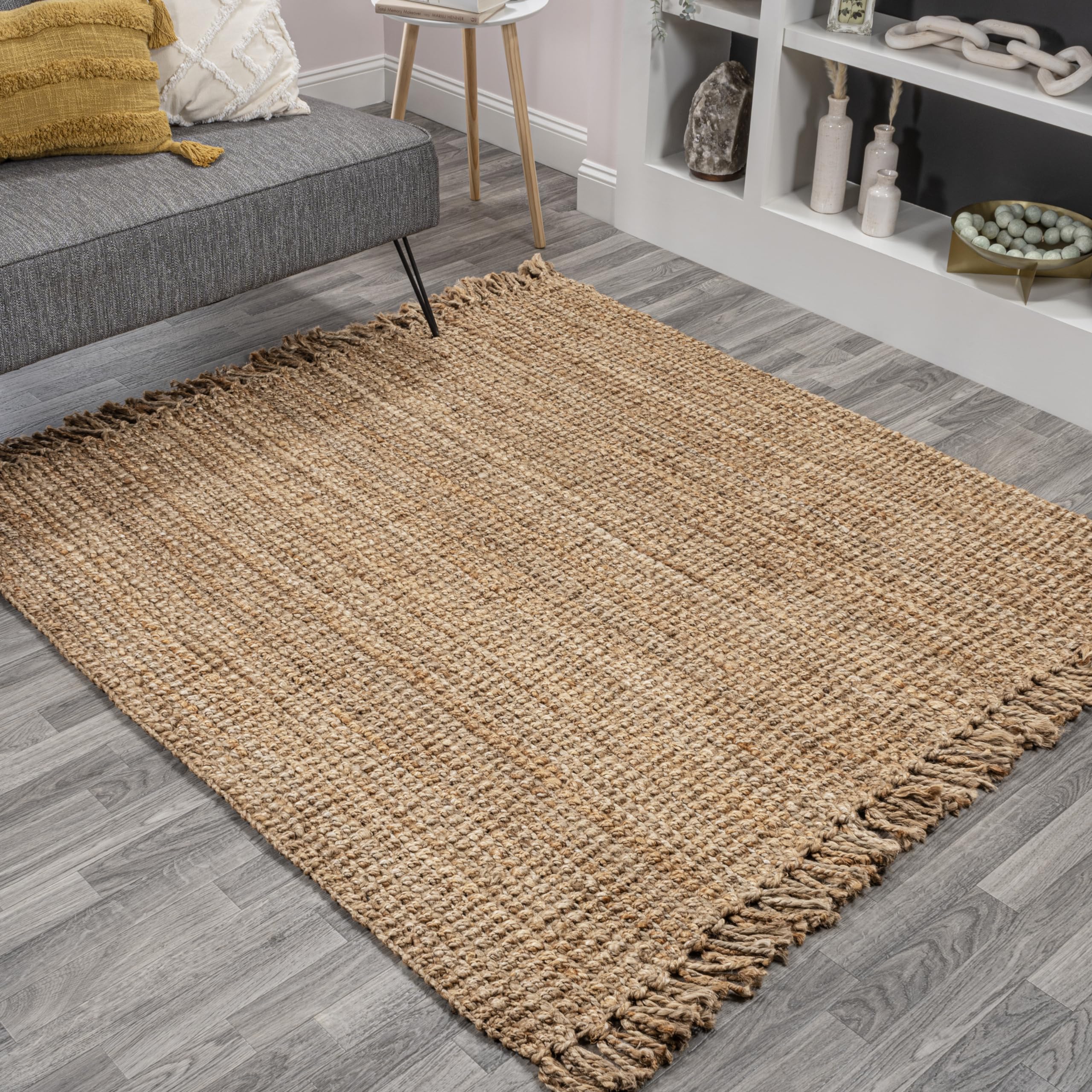 JONATHAN Y Handwoven Jute Fringe Natural Indoor Area Rug, 4x6, Pata, Bohemian, Rustic, Cottage, Easy-Cleaning for Living Room, Bedroom, Kitchen, Non-Shedding (NRF103A-4)