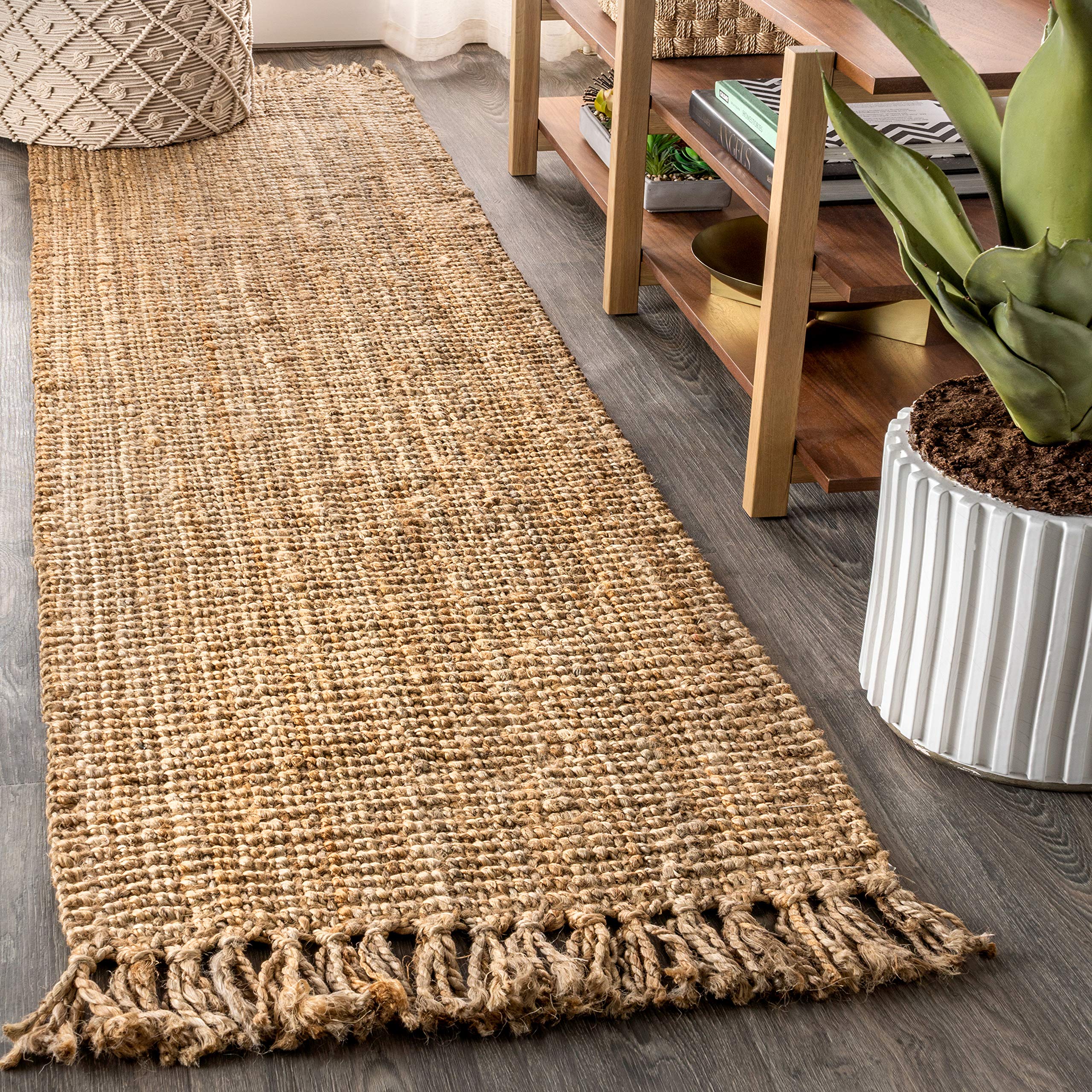 JONATHAN Y Handwoven Jute Fringe Natural Indoor Area Rug, 4x6, Pata, Bohemian, Rustic, Cottage, Easy-Cleaning for Living Room, Bedroom, Kitchen, Non-Shedding (NRF103A-4)