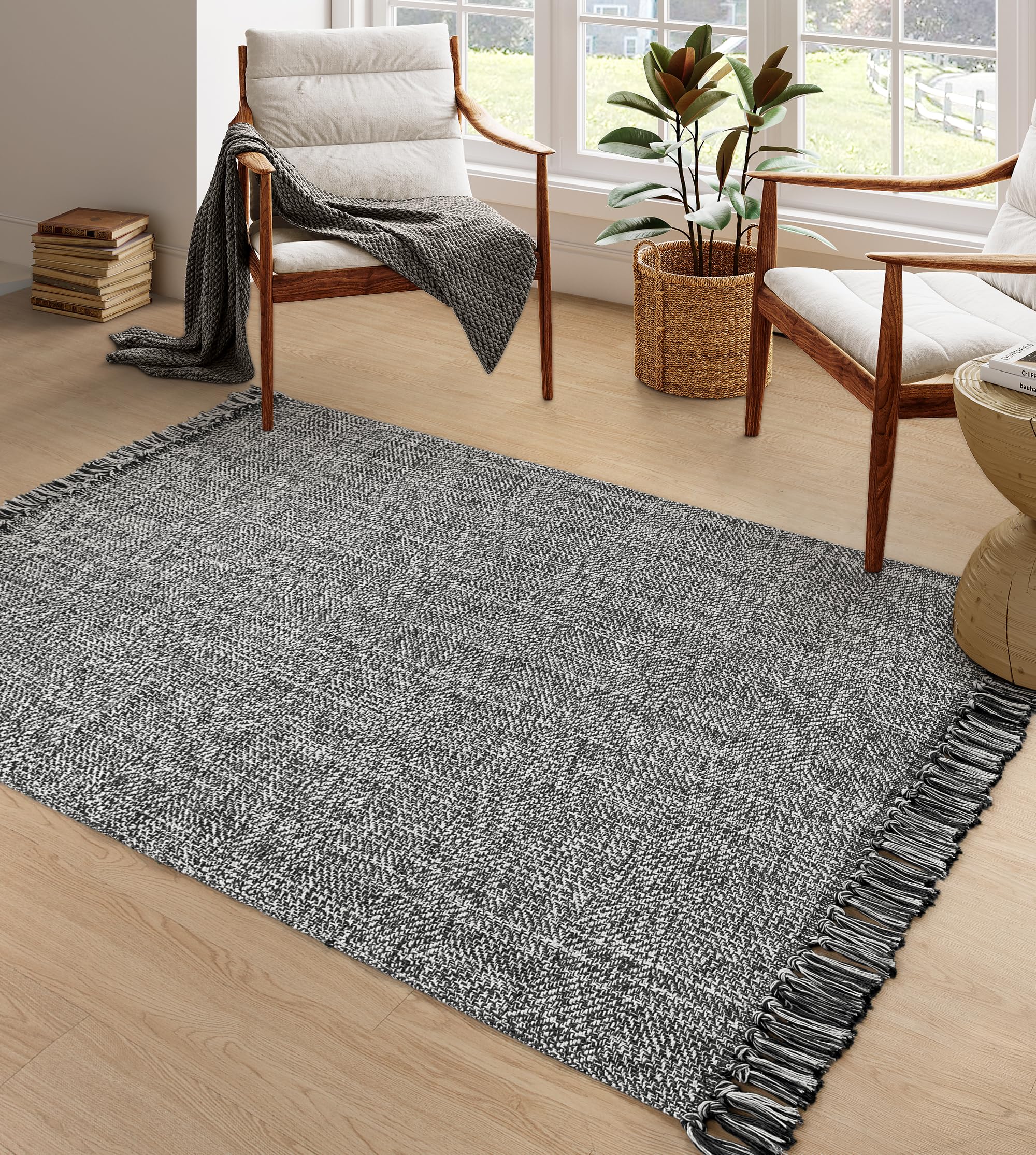 Collive Washable Area Rug 3' x 5', Modern Farmhouse Woven Kitchen Rugs, Tan/Cream Indoor Outddor Mat Braided Throw Carpet for Entryway Bedroom Nursery Laundry Living Room
