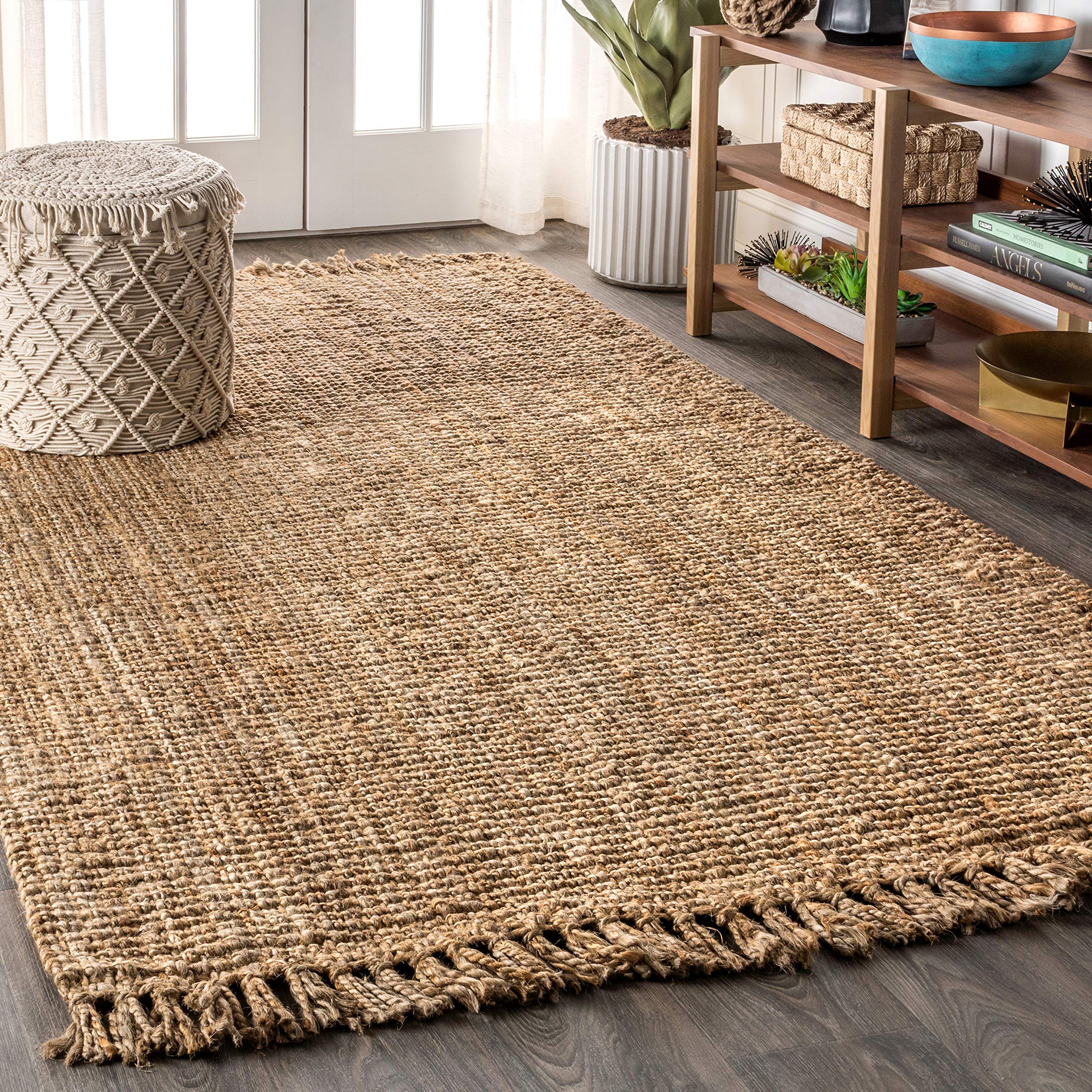 JONATHAN Y Handwoven Jute Fringe Natural Indoor Area Rug, 4x6, Pata, Bohemian, Rustic, Cottage, Easy-Cleaning for Living Room, Bedroom, Kitchen, Non-Shedding (NRF103A-4)