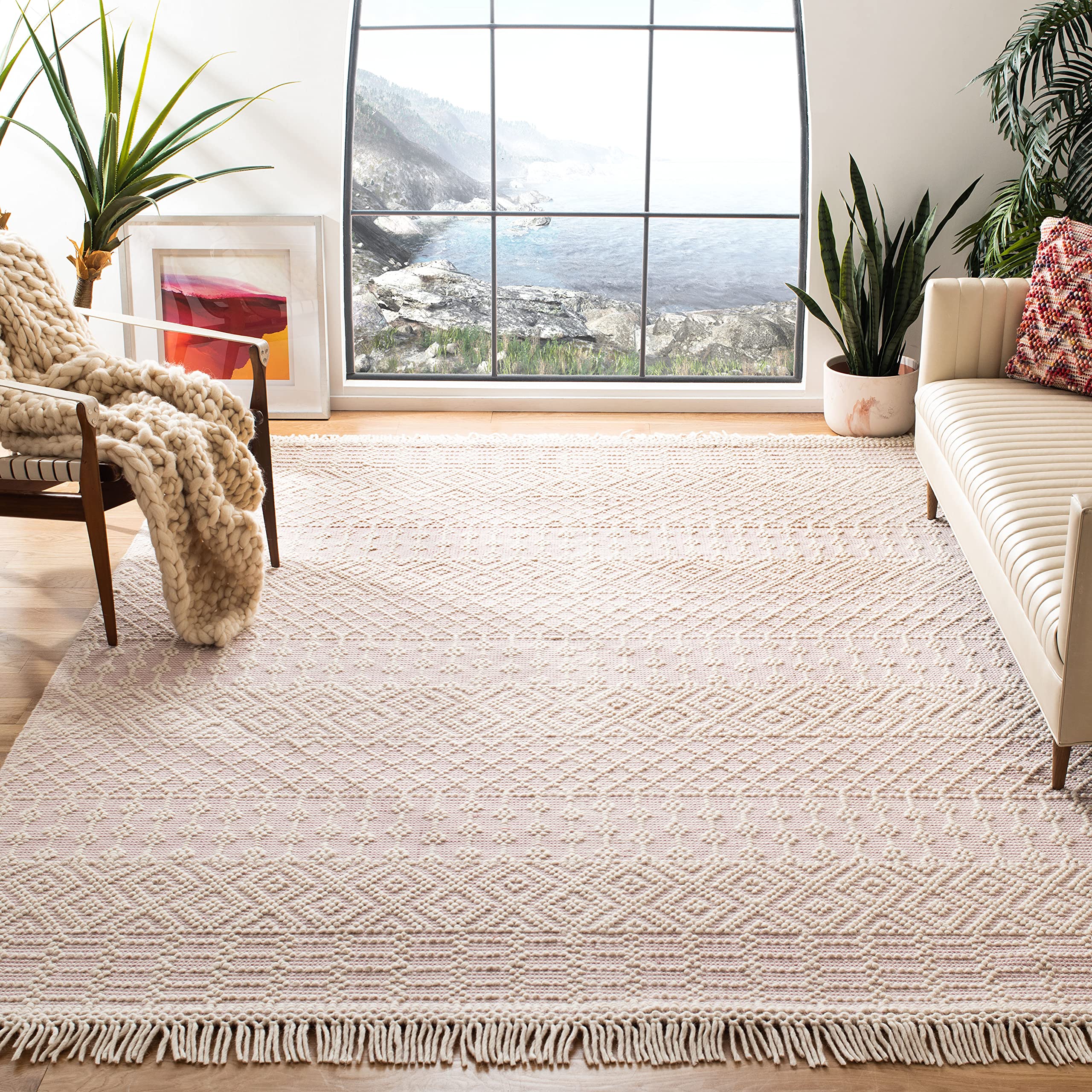SAFAVIEH Natura Collection Accent Rug - 4' x 6', Ivory, Handmade Moroccan Boho Wool Fringe, Ideal for High Traffic Areas in Entryway, Living Room, Bedroom (NAT852B)