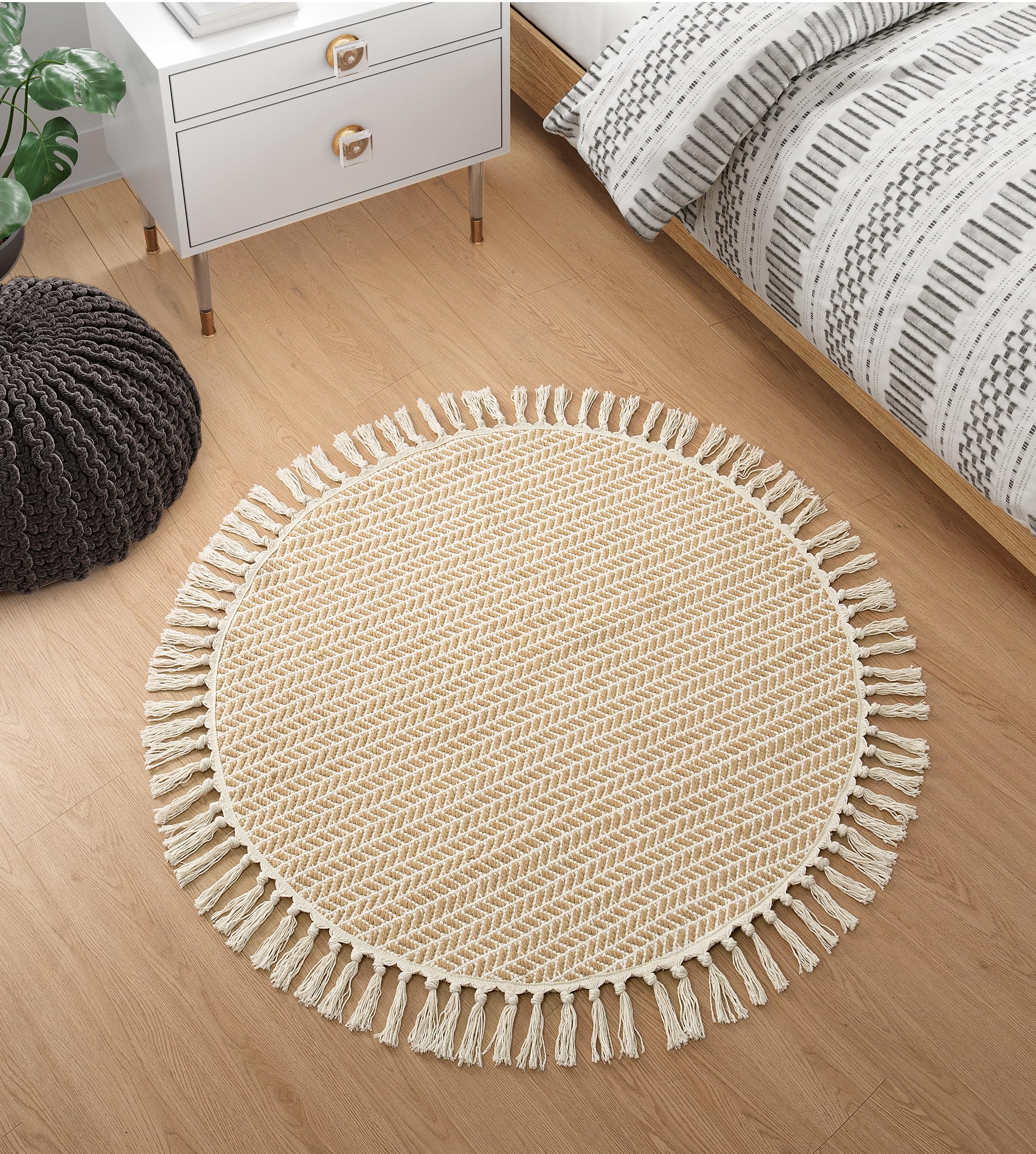 Lahome Belle Boho Rugs for Bedroom, 3x5 Bathroom Rug Lightweight Farmhouse Woven Area Rug with Tassels, Throw Rugs Washable Kitchen Rug Non Shedding Indoor Door Mats for Entryway Living Room, Khaki