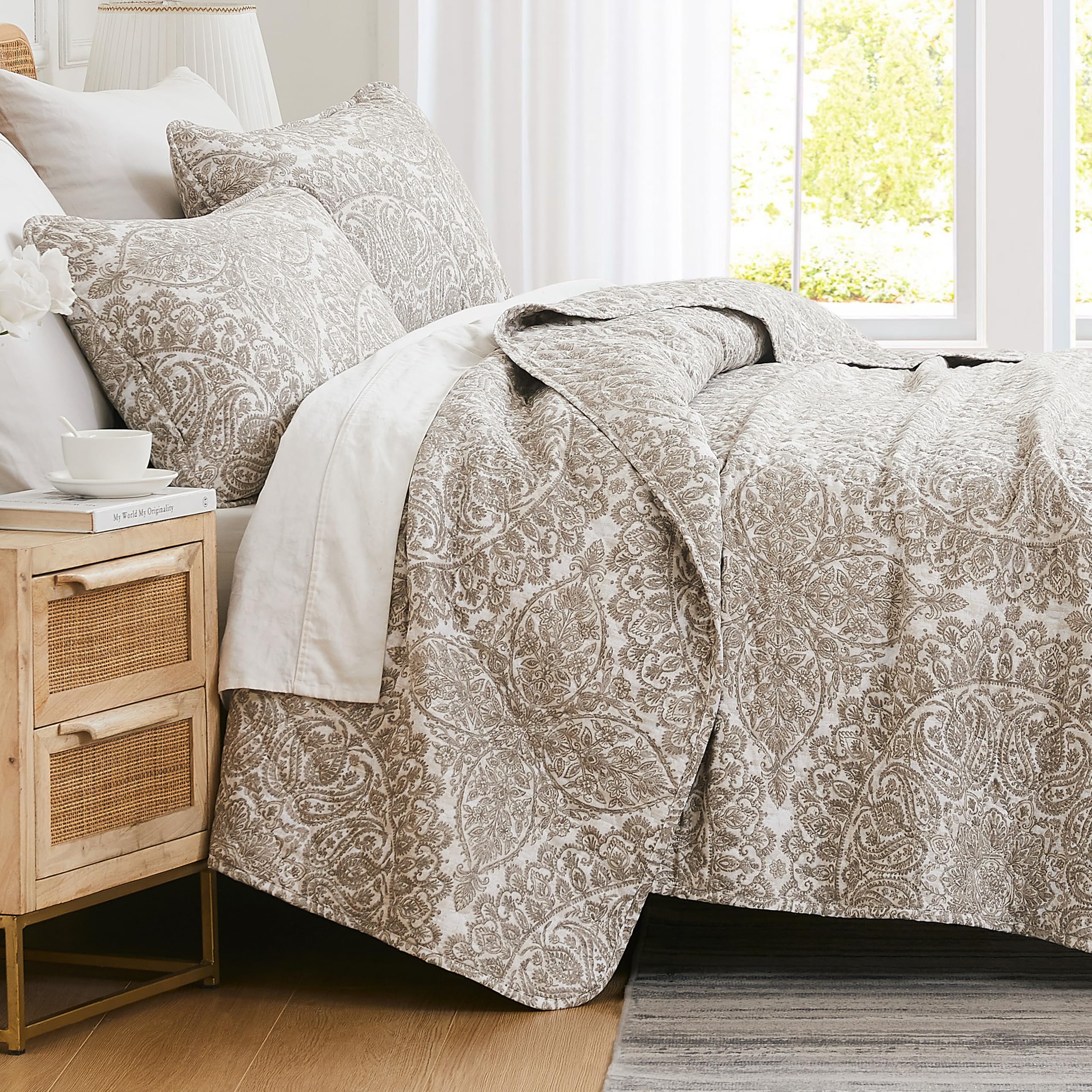 Southshore Fine Living, Inc. King Quilt Bedding Set, Quilted Coverlet Bed Spread for California Kings, Luxury Bedding King Size Quilt Bedding Set, Lightweight Quilted Bedspread w/Shams, Natural Beige