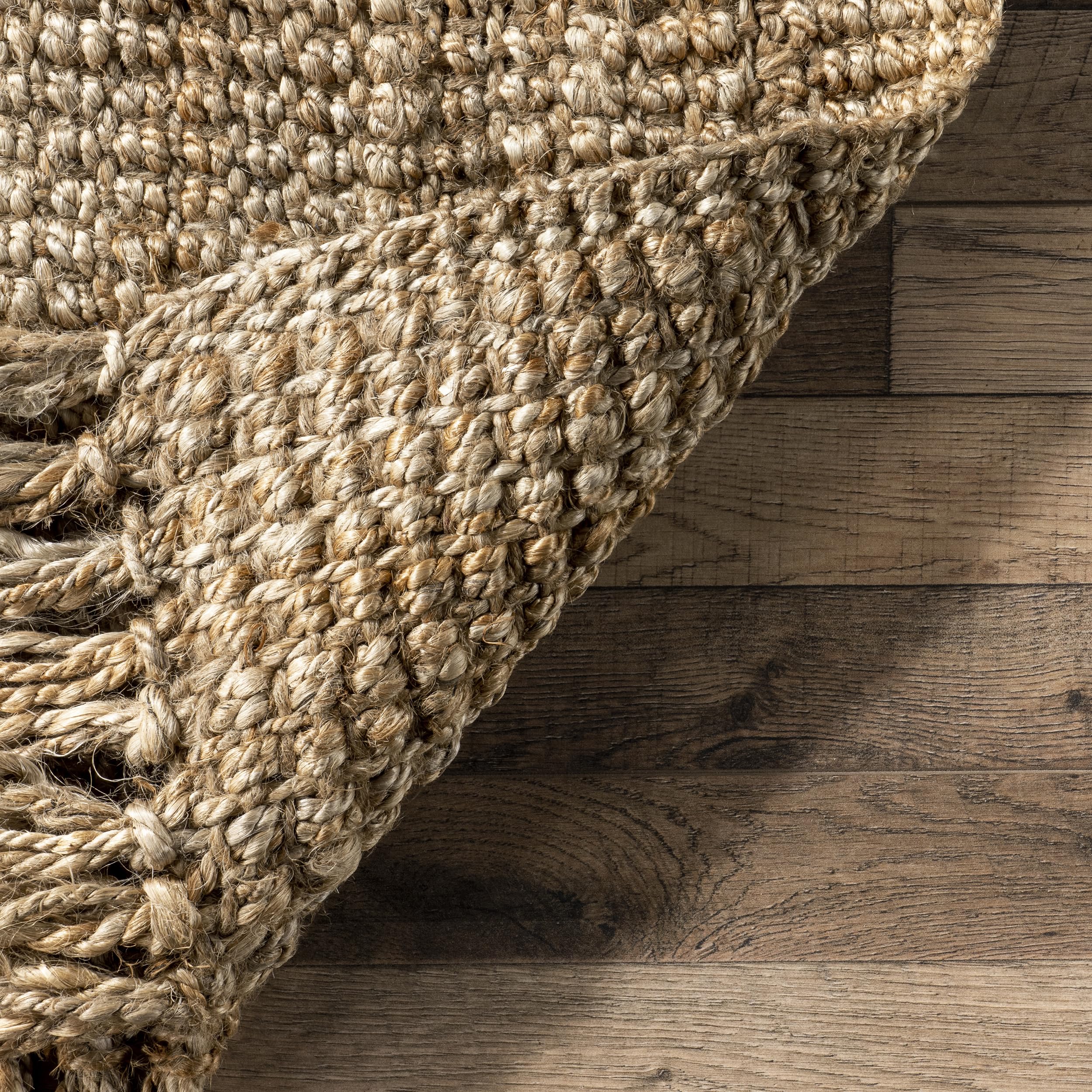 nuLOOM 5x8 Daniela Jute Tassel Hand Woven Area Rug, Off White, Solid Chunky Farmhouse Design, Natural Fiber, For Bedroom, Dining Room, Living Room, Hallway, Office, Entryway