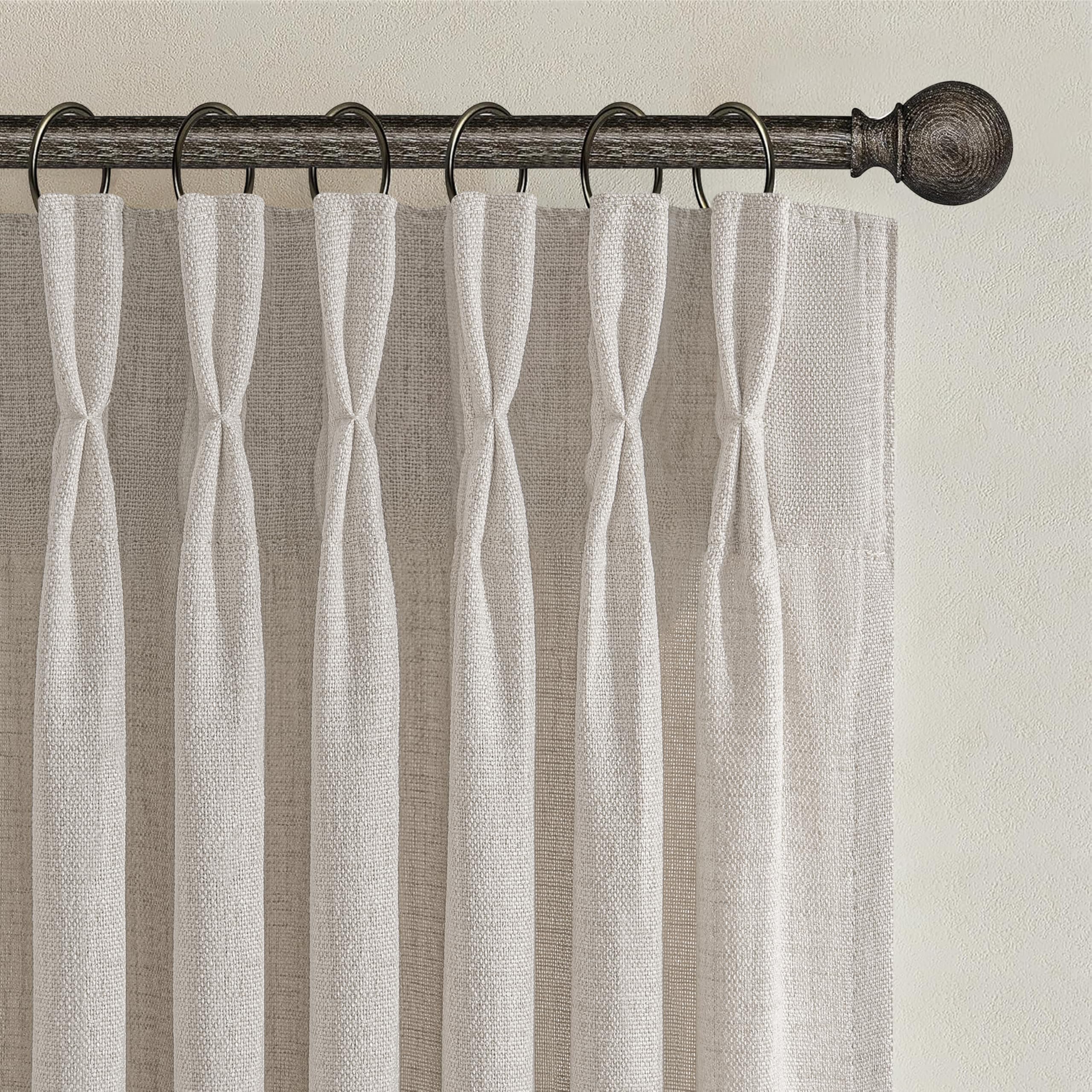 Pinch Pleated Linen Curtains 96 Inches Long for Living Room Bedroom, Light Filtering Boho Window Drape 96 inch 2 Panels Burgs with Hooks&Rings 8ft Cream Birch Sliding Glass Door Sheer Curtain Decor