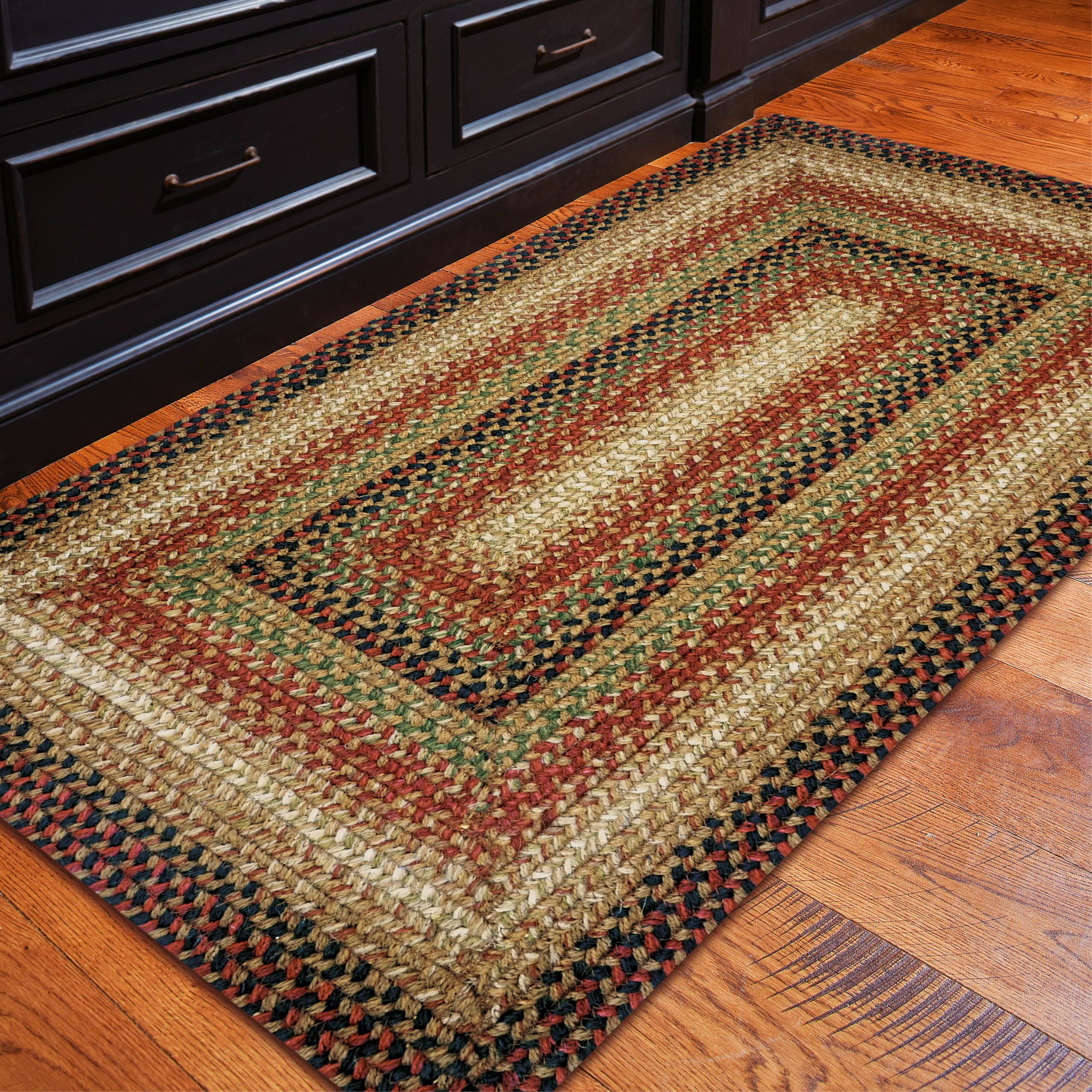 Homespice Gingerbread Black & Brown Braided Rug 20x30 - Jute Braided Kitchen Rugs for Country, Primitive Decor, Reversible, Pet-Friendly, Durable & Easy to Maintain